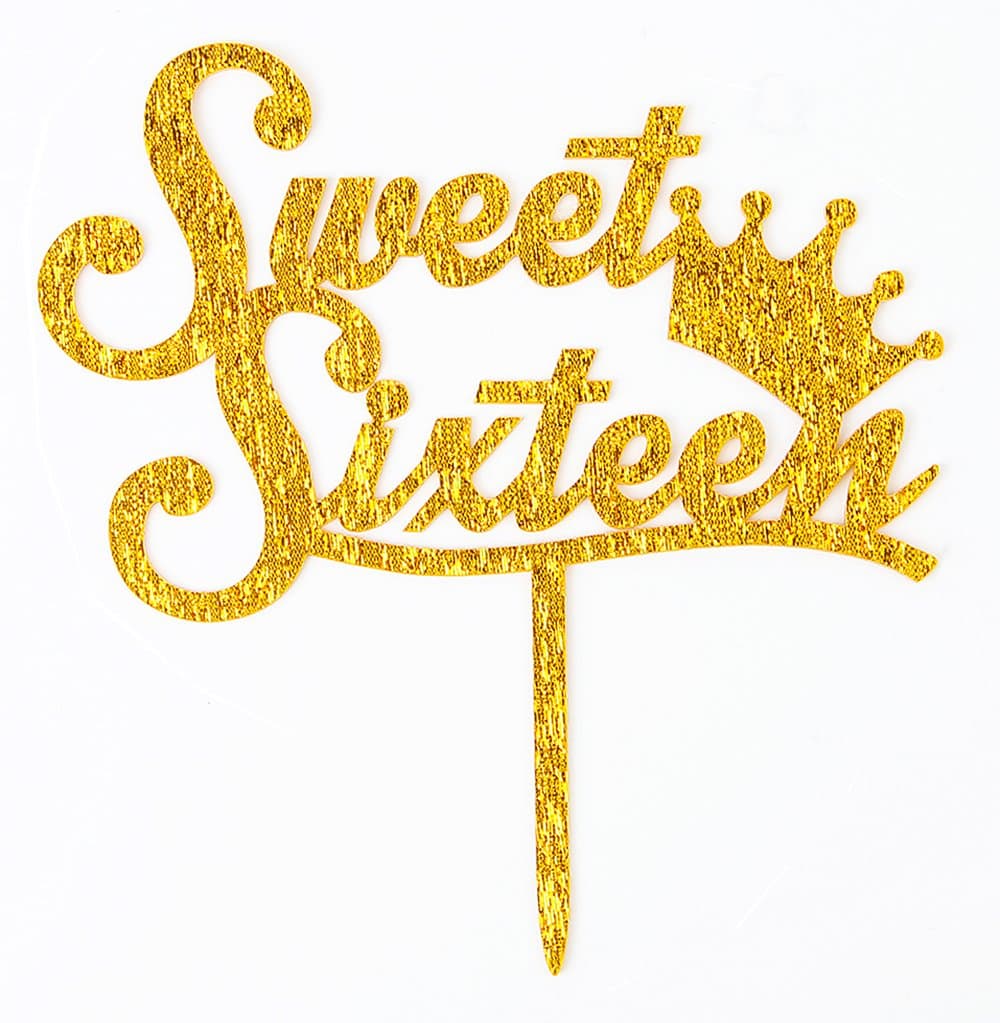 Firefairy Sweet Sixteen Gold Acrylic Cake Topper 16th Birthday Anniversary Party Decoration Supplies