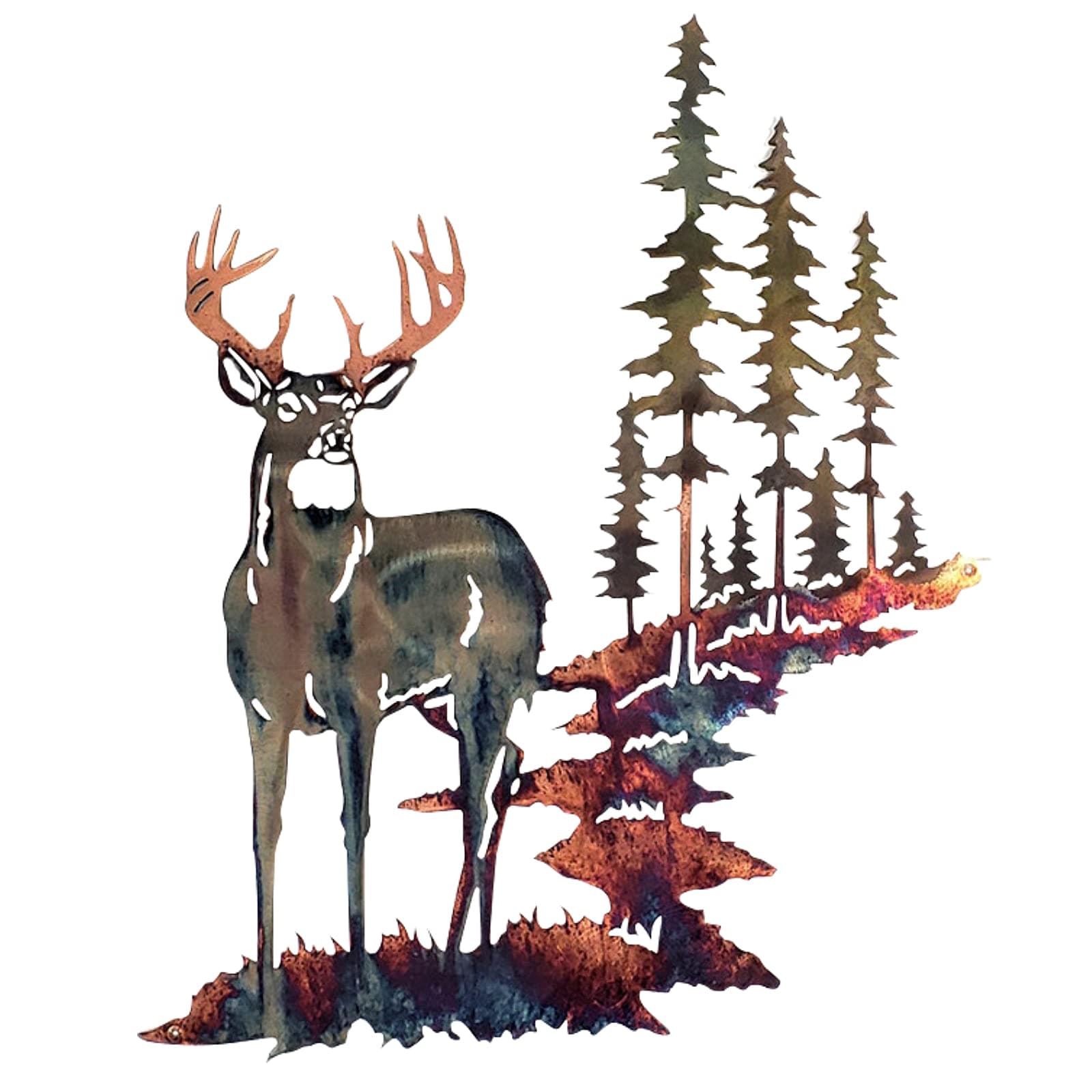 Metal Deer Wall Art - Forest Garden Wall Decor, Mountains Tree Statue for Indoor/Outdoor, Home Living Room, Bedroom Plaque