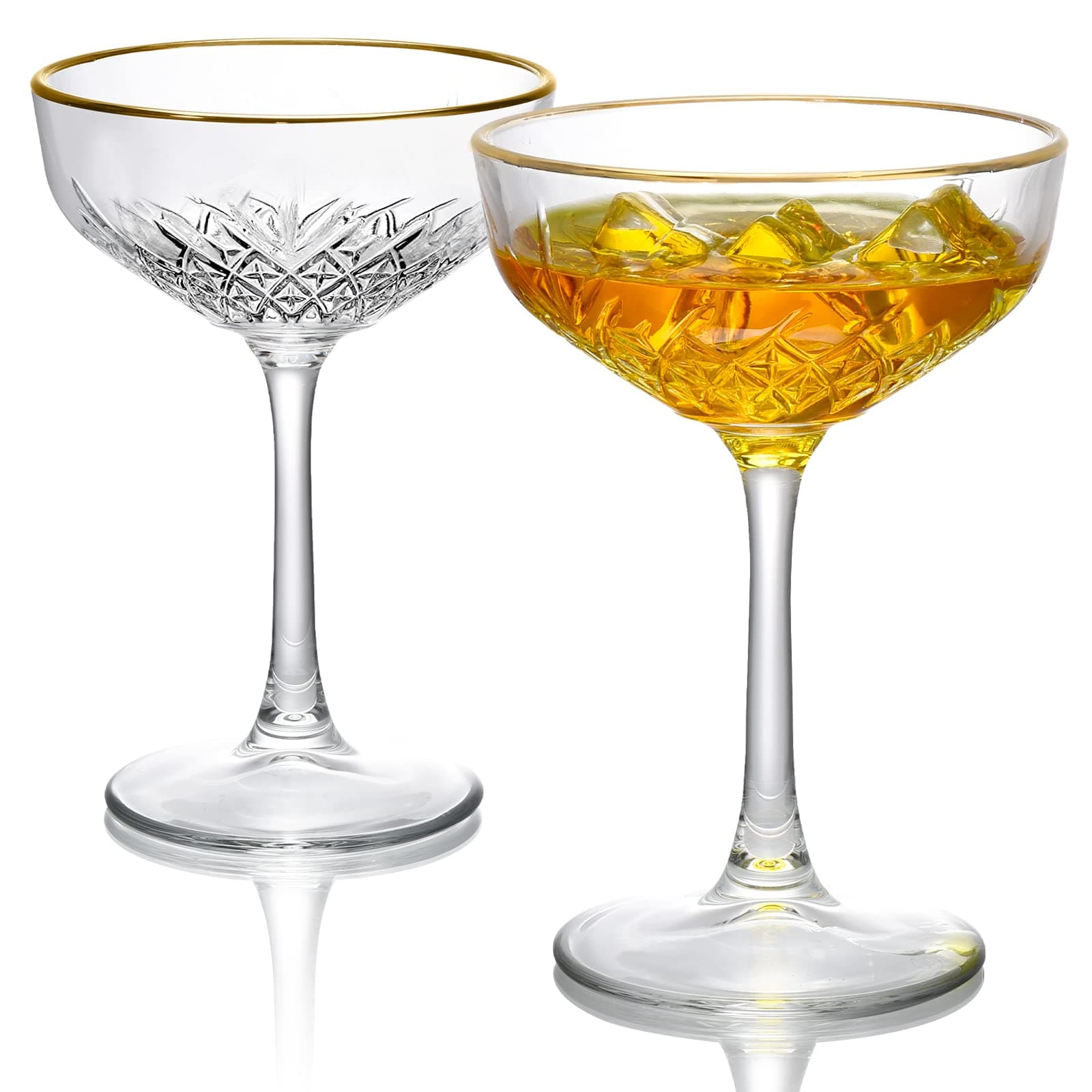 ROXBURGH Gold Rim Martini Glasses, 10 OZ Lead-Free Crystal Coupe Glass Set of 2, Vintage Design Coupe Cocktail Glass, Crystal Champagne Glasses, Martini Glass set for Bar, Fancy Birthday