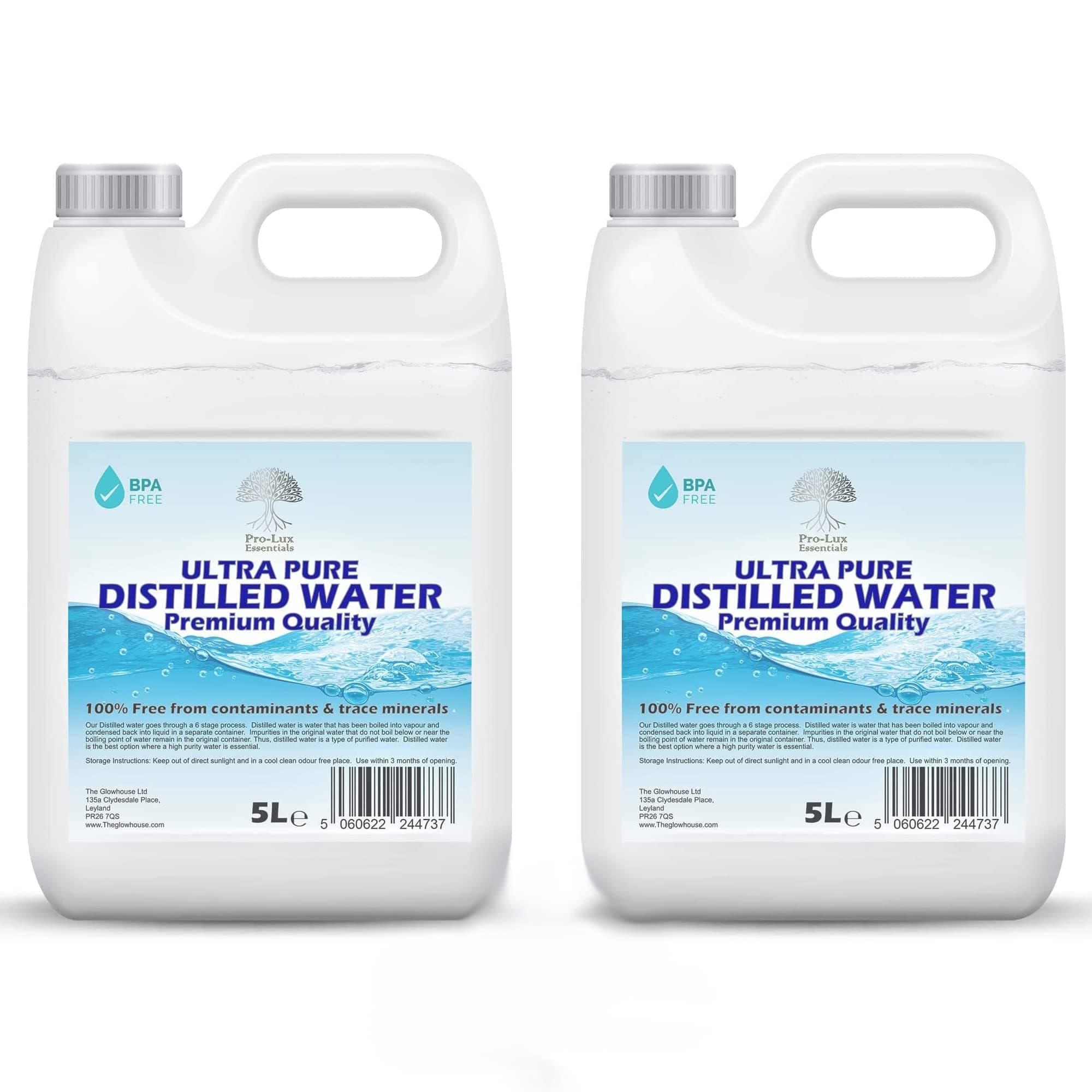 Distilled Water 100% Pure Premium Quality - Ideal for CPap, Irons, Humidifiers, Cleaning, Engines and more - Made in the UK (10 Litre)