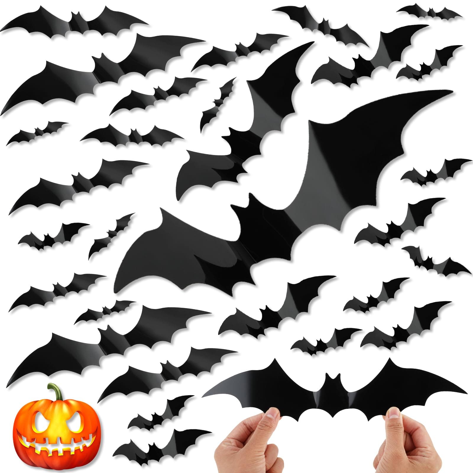 Sibba Bat Halloween Decor, 88 PCS DIY 3D Bats Wall Stickers for Halloween, 4 Sizes Black Scary Bats Wall Decor Stickers for Halloween Decoration, Halloween Party Supplies Indoor & Outdoor