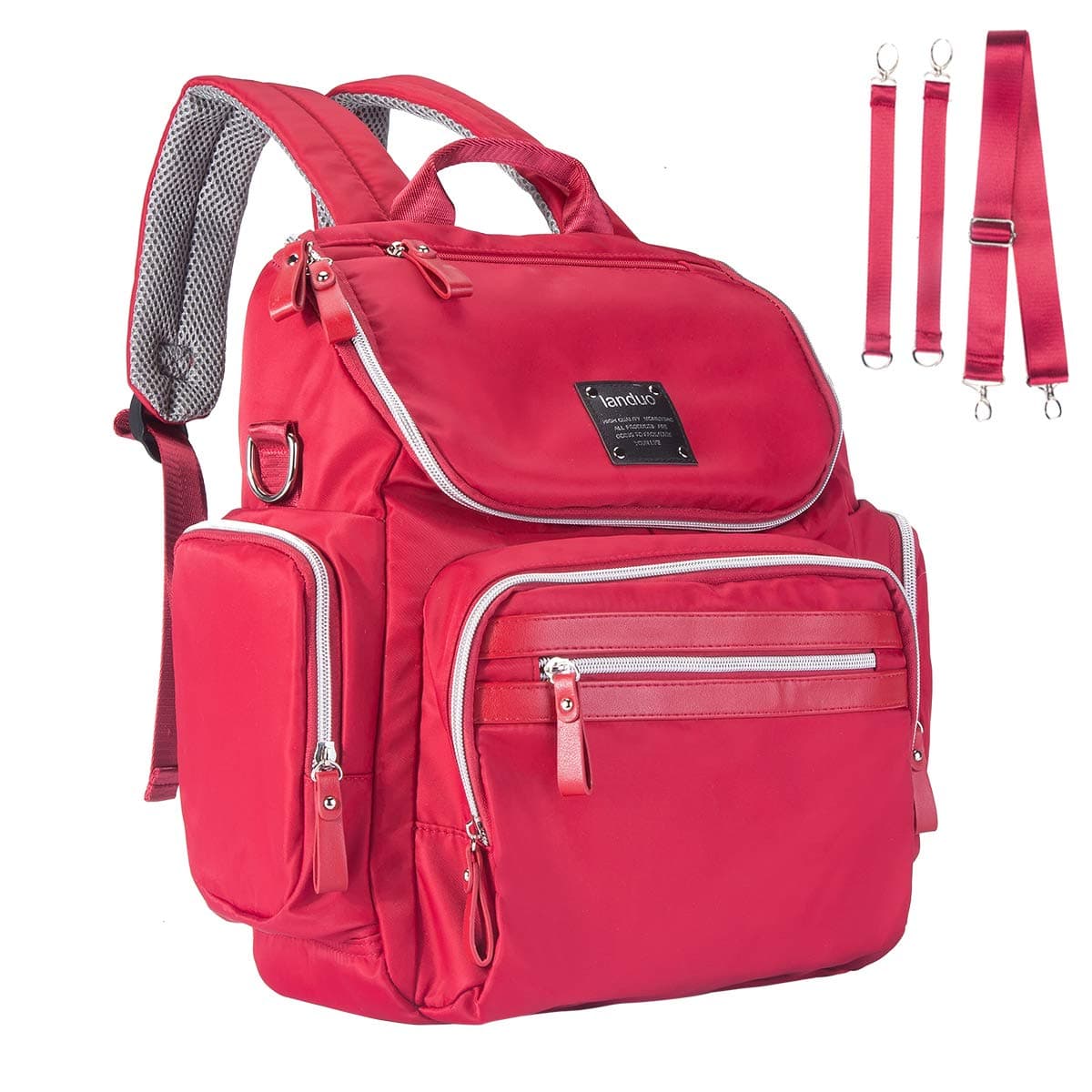 Landuo Diaper Bag Backpack Waterproof Travel Mummy Nappy Bags, Large Capacity and Multi-Function Back Pack Organizer with Baby Insulated Pockets (Red)