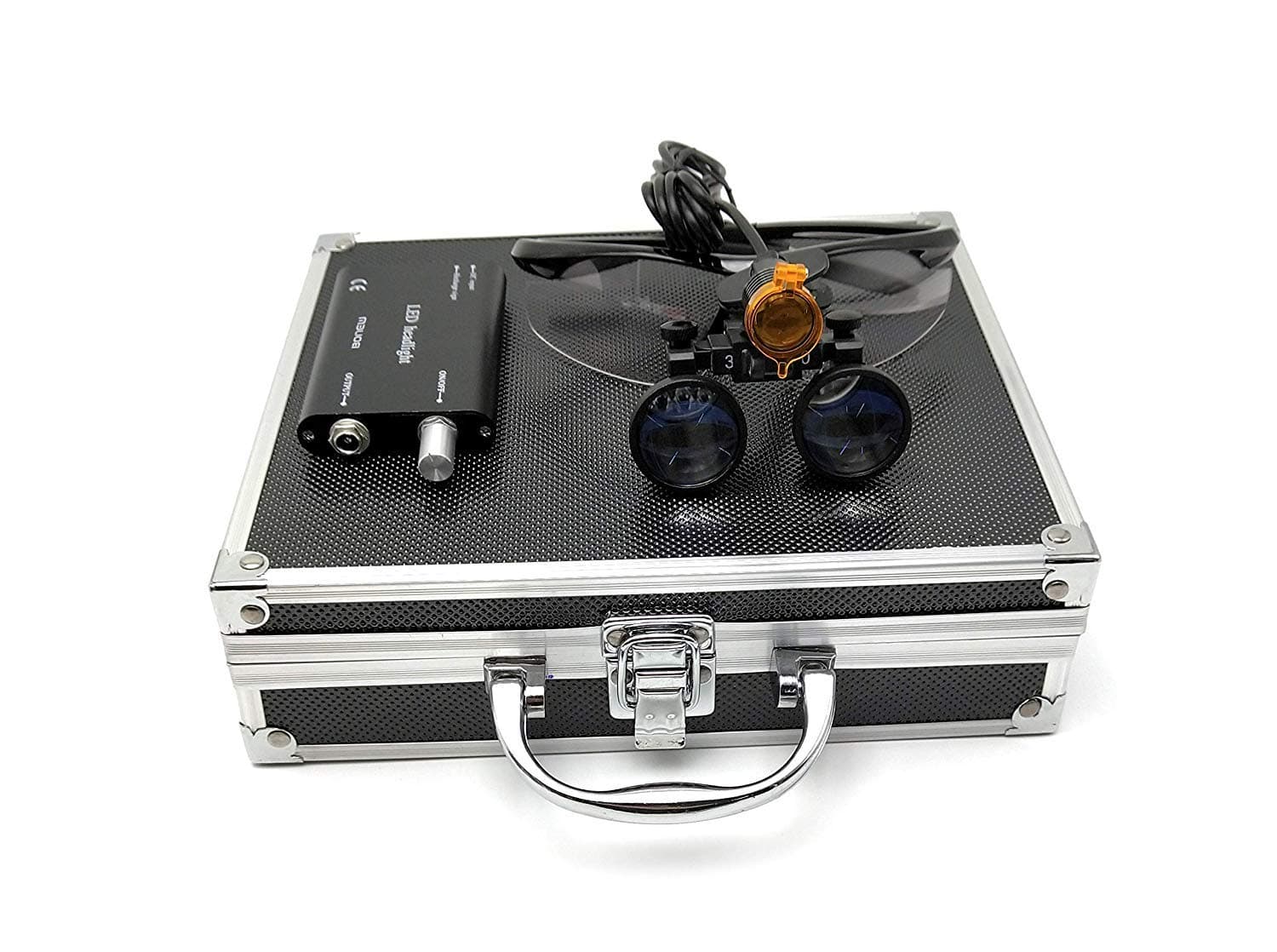 EAST Brand 3.5X 420mm Working Distance Optical Glass Surgical Binocular Loupes and LED Head Light Lamp with Filter Aluminum Box Style(Black)