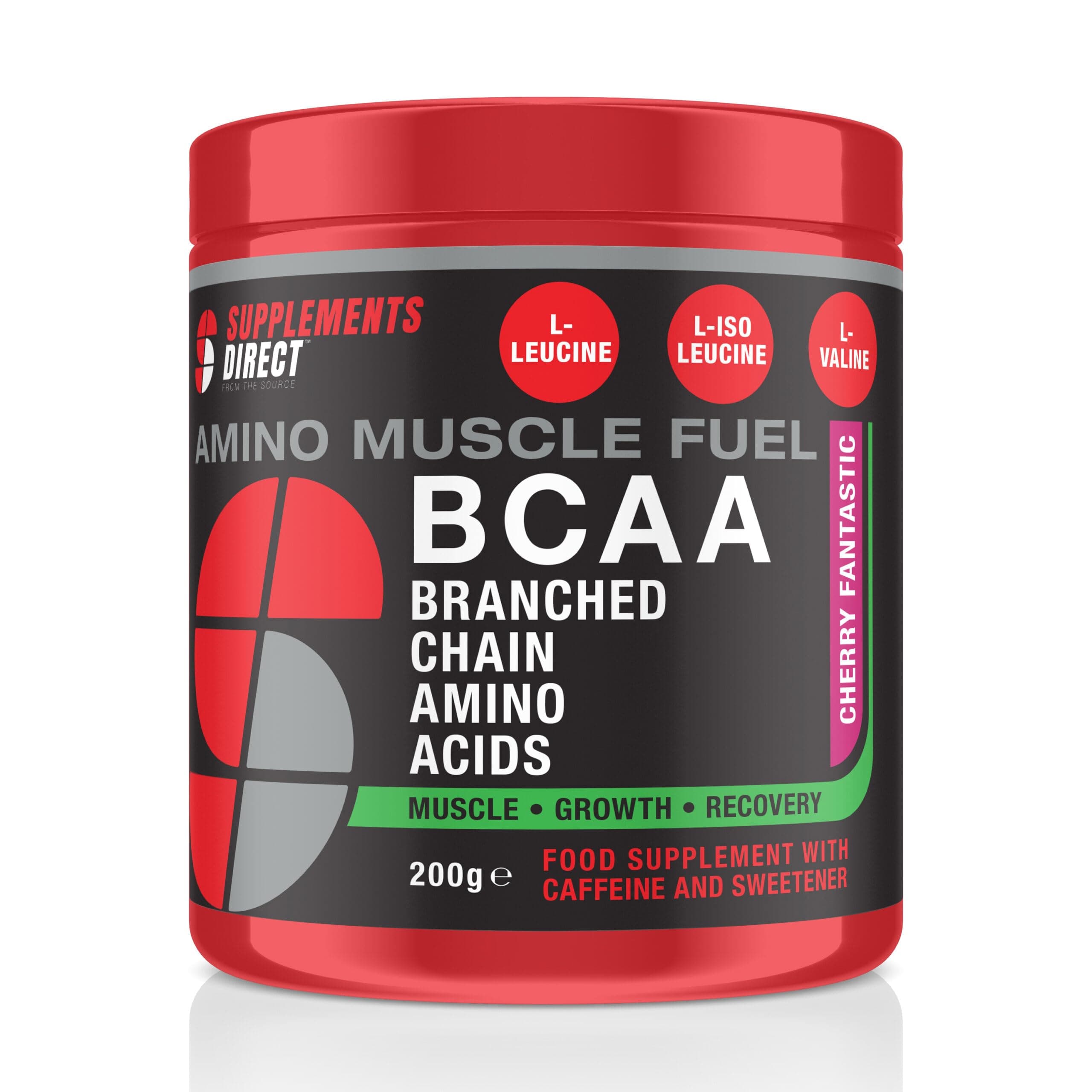 Supplements Direct - BCAA Powder - Cherry Fantastic Flavoured Powder - 200g - 20 Servings - Amino Acids Powder - Boosts Muscle Growth, Recovery & Repair - Amino Energy - Easy to Mix - Power Boost