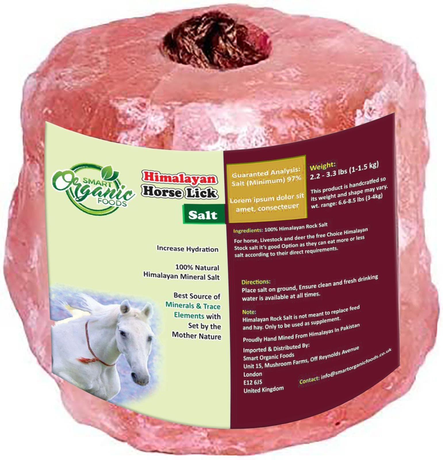 Himalayan Animal Horse Lick Natural Pink Salt, Natural shape salt with strong hanging Rope Suitable for all Animals 1-1.5 kg Salt l Product from Pakistan