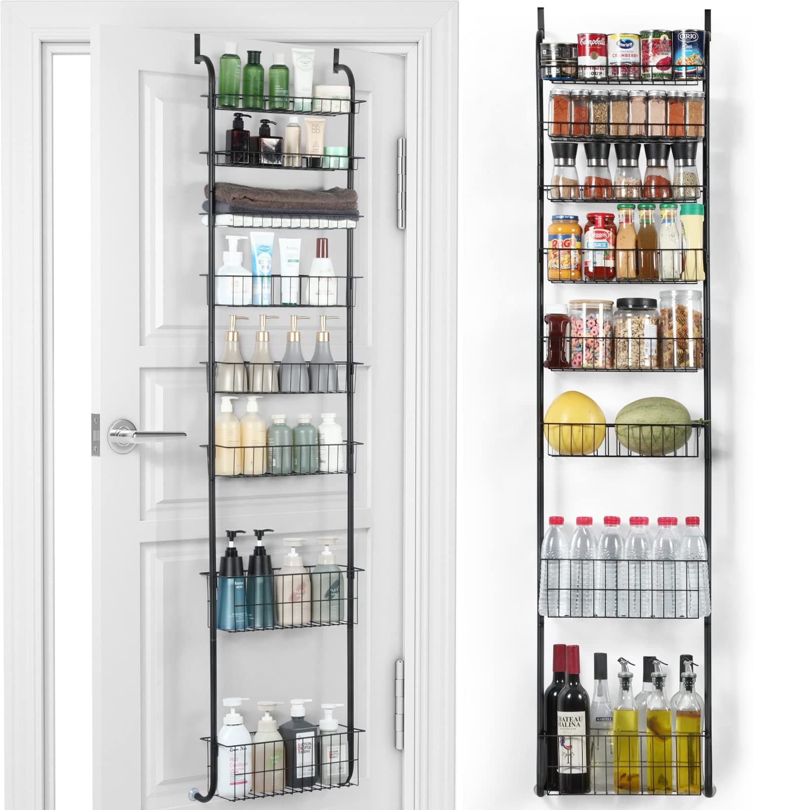 melos Over The Door Pantry Organizer Rack, 8-Tier Heavy-Duty Metal Back Of Door Shelf Organizer, Over The Door Hanging Spice Rack With 8 Baskets - Cans, Spice, Storage, Closet, Bathroom, Kitchen