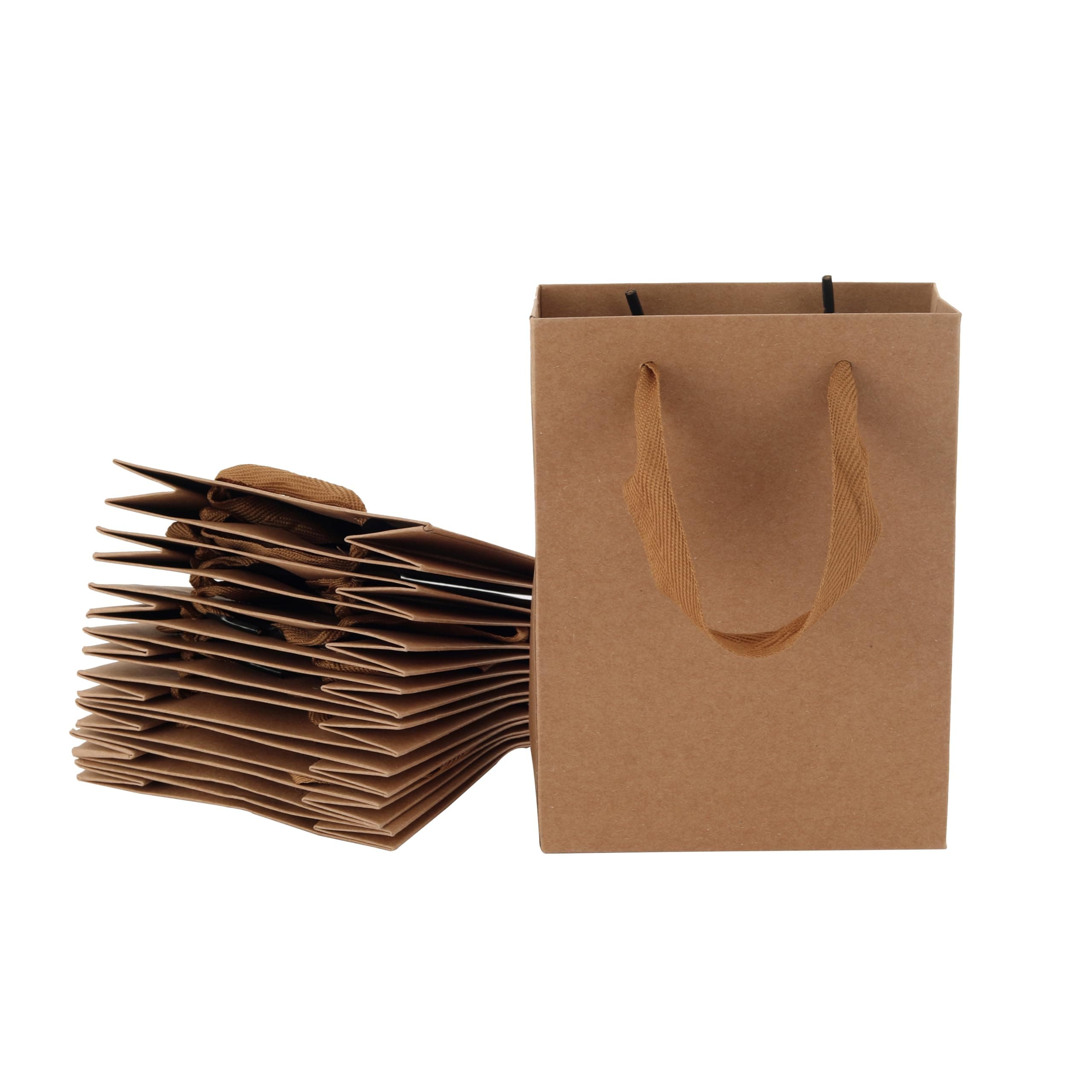 REDDOTGIFT® 10-Pack Very Small Shopping Paper Bags H16x12.5x5.7cm Kraft Plain Paper Bags 230gsm thickness paper bags with Ribbon Handle