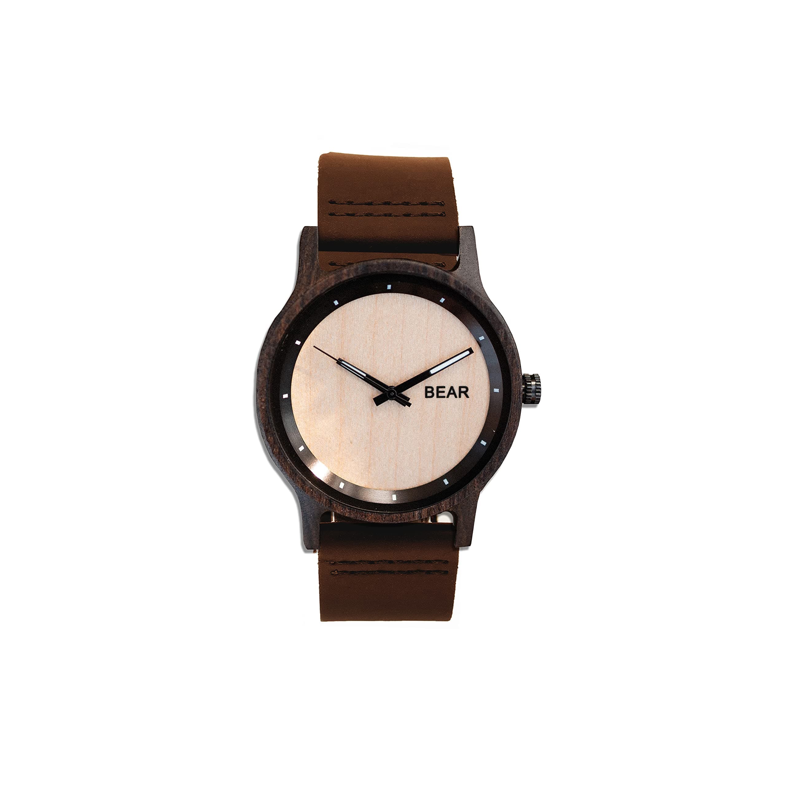 Bear EssentialsWooden Wrist Watch for Men and Women, Handmade from Natural Maple Wood with Leather Strap
