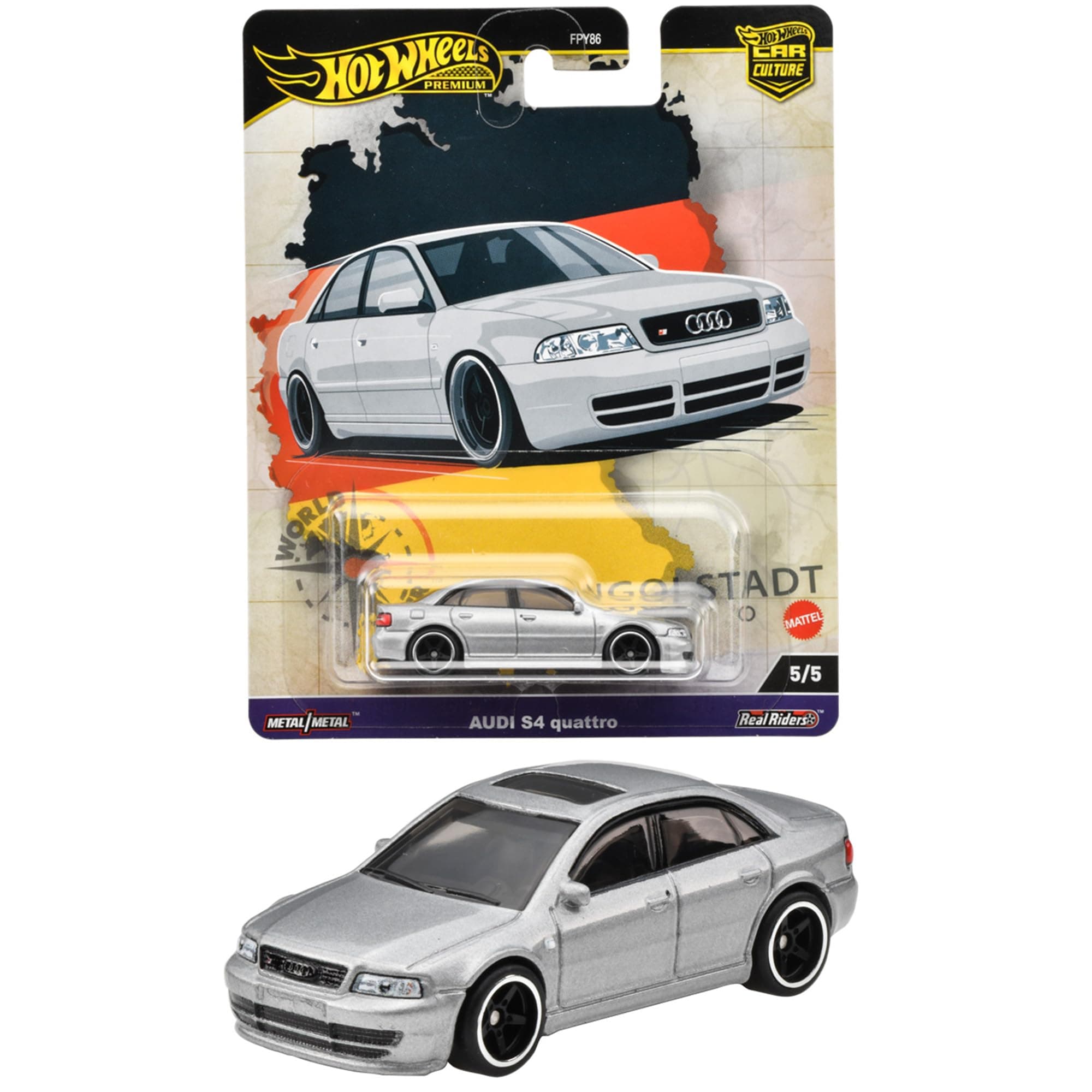 Hot Wheels Car Culture World Tour Audi S4 Quattro Ride On Toy Mini Car Ages 3+ Silver HRV81