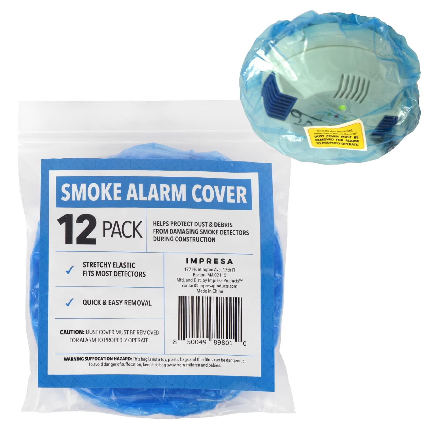 Pack of 12 Temporary Smoke Detector Cover Pack - Dust & Debris Barrier with Smoke Detector Dust Guard - Fire Alarm Cover for Renovation & Cooking - Alarm Caps for Construction