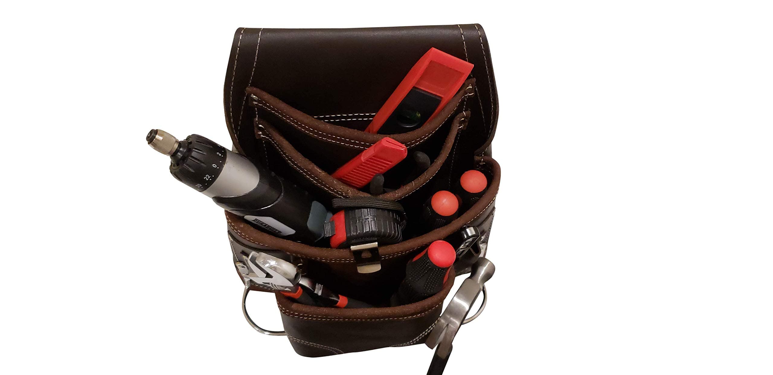 LAUTUS Oil Tanned Leather Tool Pouch Bag | Carpenter, Construction, Framers, Handyman | 10 Pockets, 2 Hammer Holders | 100% Leather