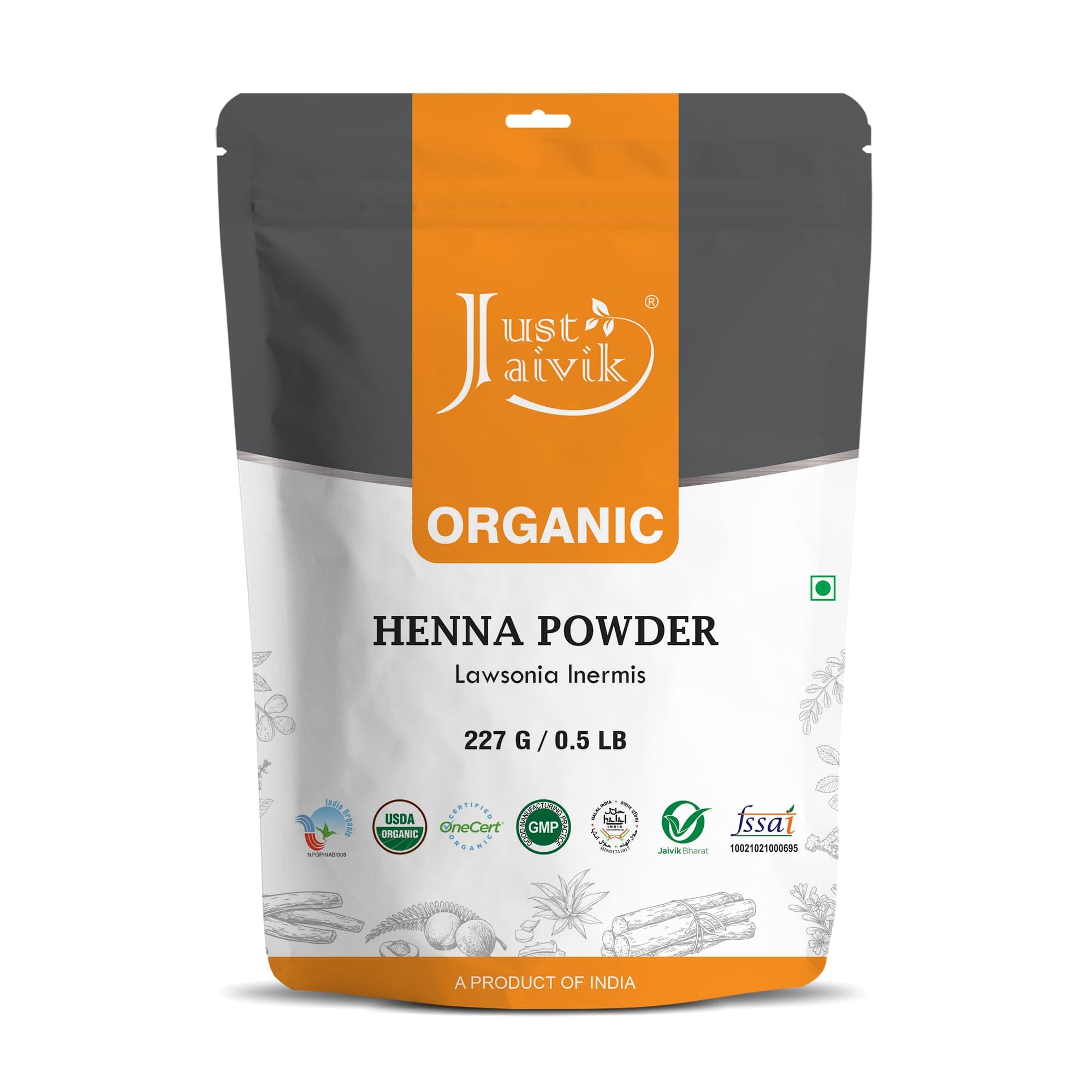 100% Organic USDA Certified Henna Powder (Lawsonia Inermis) For Hair Certified by OneCert Asia for USDA Organic Standard 227 Gms / 0.5 LB/ 8 Oz , 100% Natural , No chemical or additive.