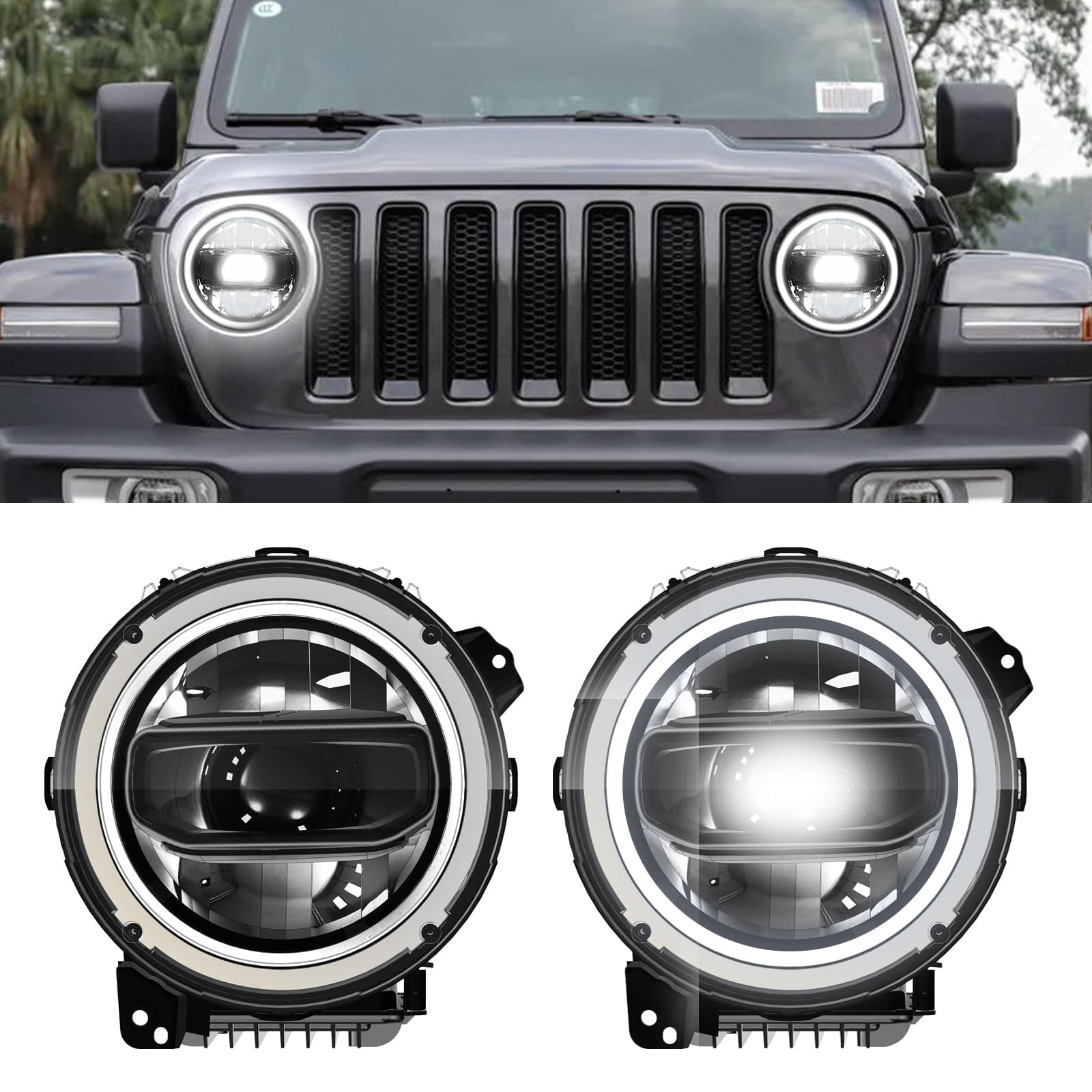 LED Headlights for 2018-2025 Jeep Wrangler JL/Gladiator JT Accessories, Anti Flicker DOT Approved High Low Sealed Beam with Yellow Turn Signal Light, 2PCS