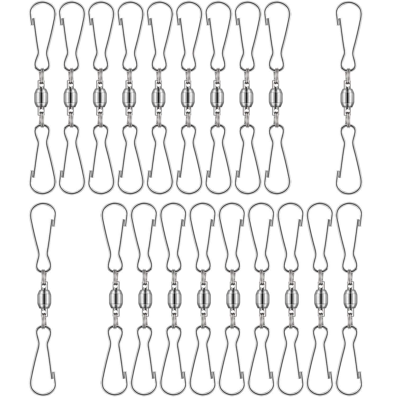 TecUnite 20 Pack Windsocks Spinners Hooks Wind Chimes Hanger Stainless Steel for Flag Pole Rings 2.76 Inch 360 Degree Wind Sock Spiral Tails Twisters Party Supply for Yard, Garden, Home, Office