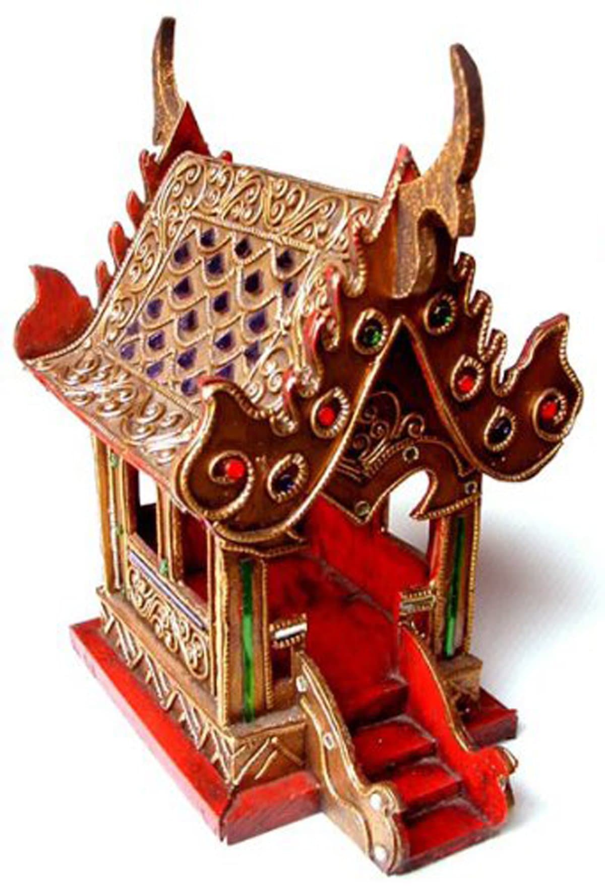 GABUR SanPraPhum Thai Buddhist Wood Carving Decorated by Color Mosiac Glasses for Spiritual Haunted Spirit House Temple, Brown