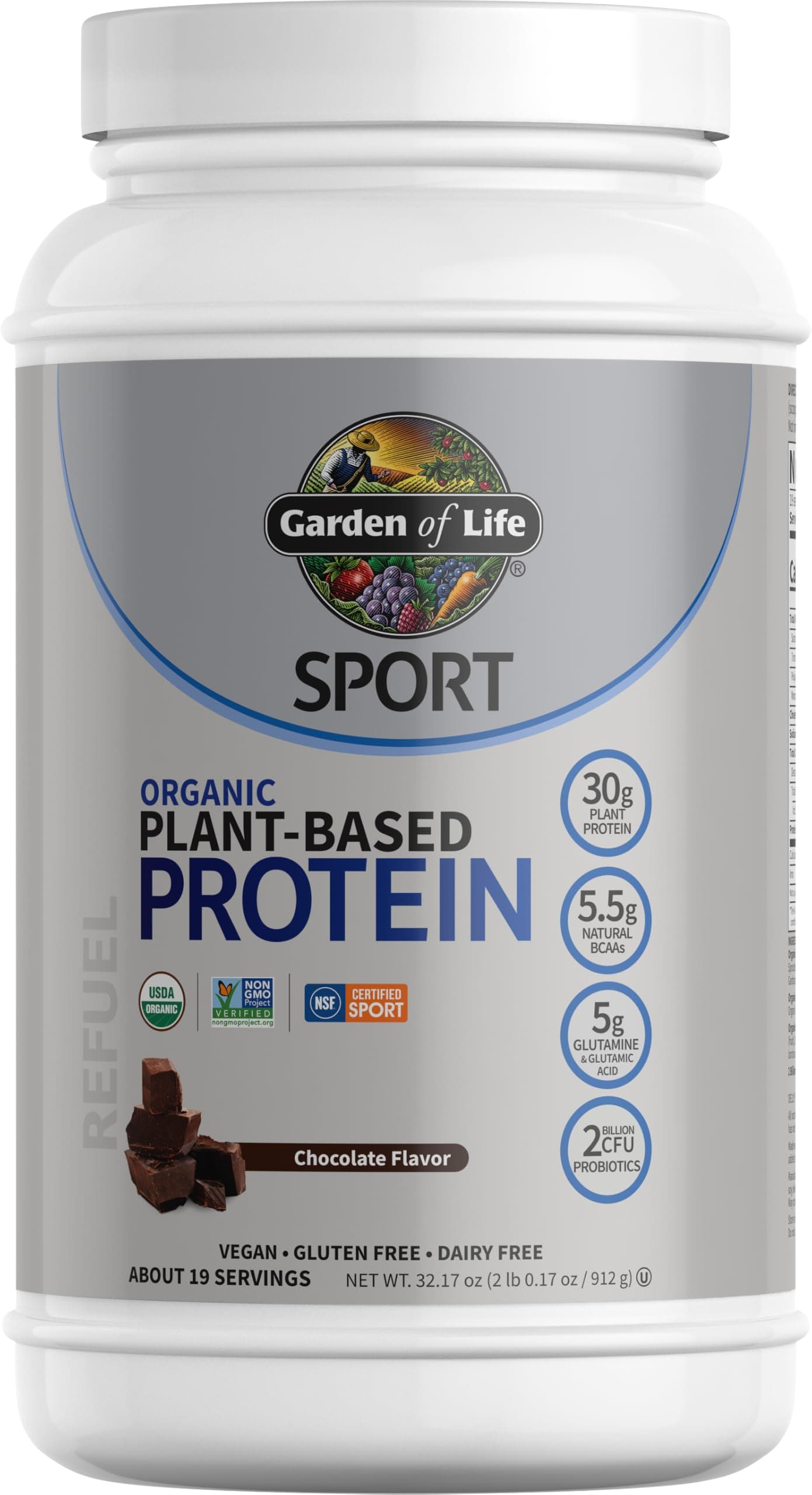 Organic Vegan Protein Powder with Probiotics, BCAAs, NSF Certified, Gluten Free & Sport, Non GMO, Sport Protein Powder, 19 Servings, Chocolate