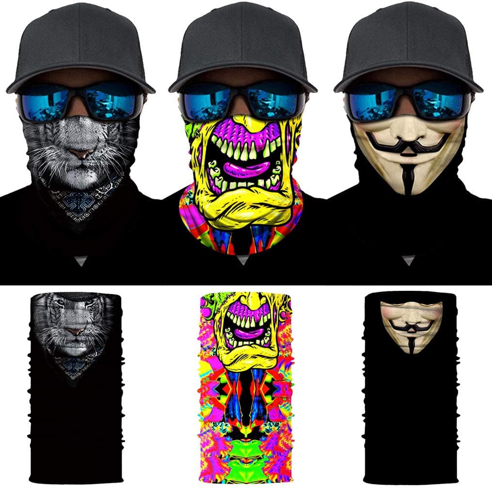 XIMIXI 3 Pack Motorbike Face Mask Magic Headbands Outdoor Multifunctional Headwear Cycling Running Fishing Working Yoga Headband Bandana Sports Scarf Neck Gaiter Balaclava Cap Hat Hair Wrap