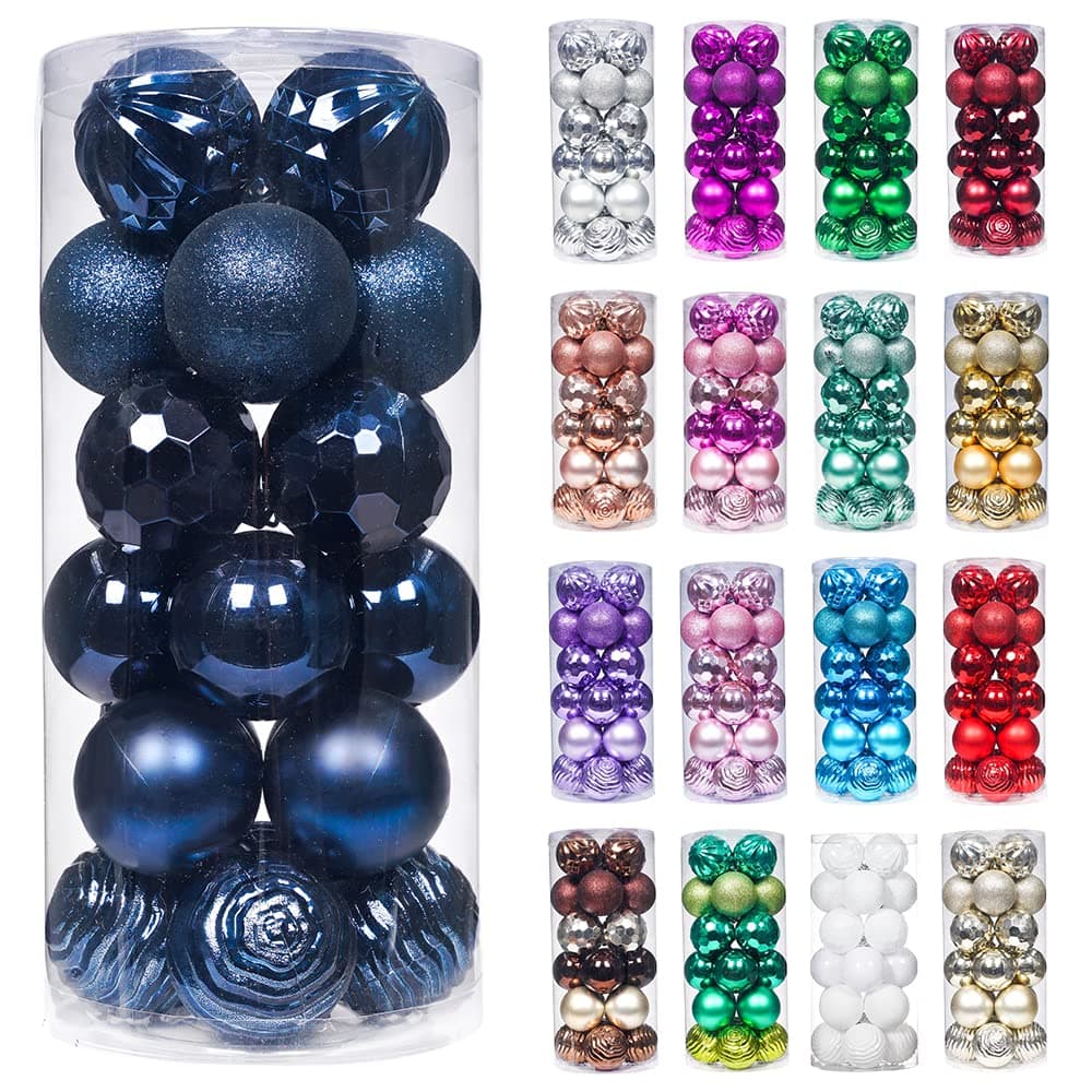 XmasExp 60mm/2.36" Christmas Ball Ornaments Shatterproof Christmas Ornaments Set Decorations for Xmas Tree Balls - 24ct (2.36'', Blue)