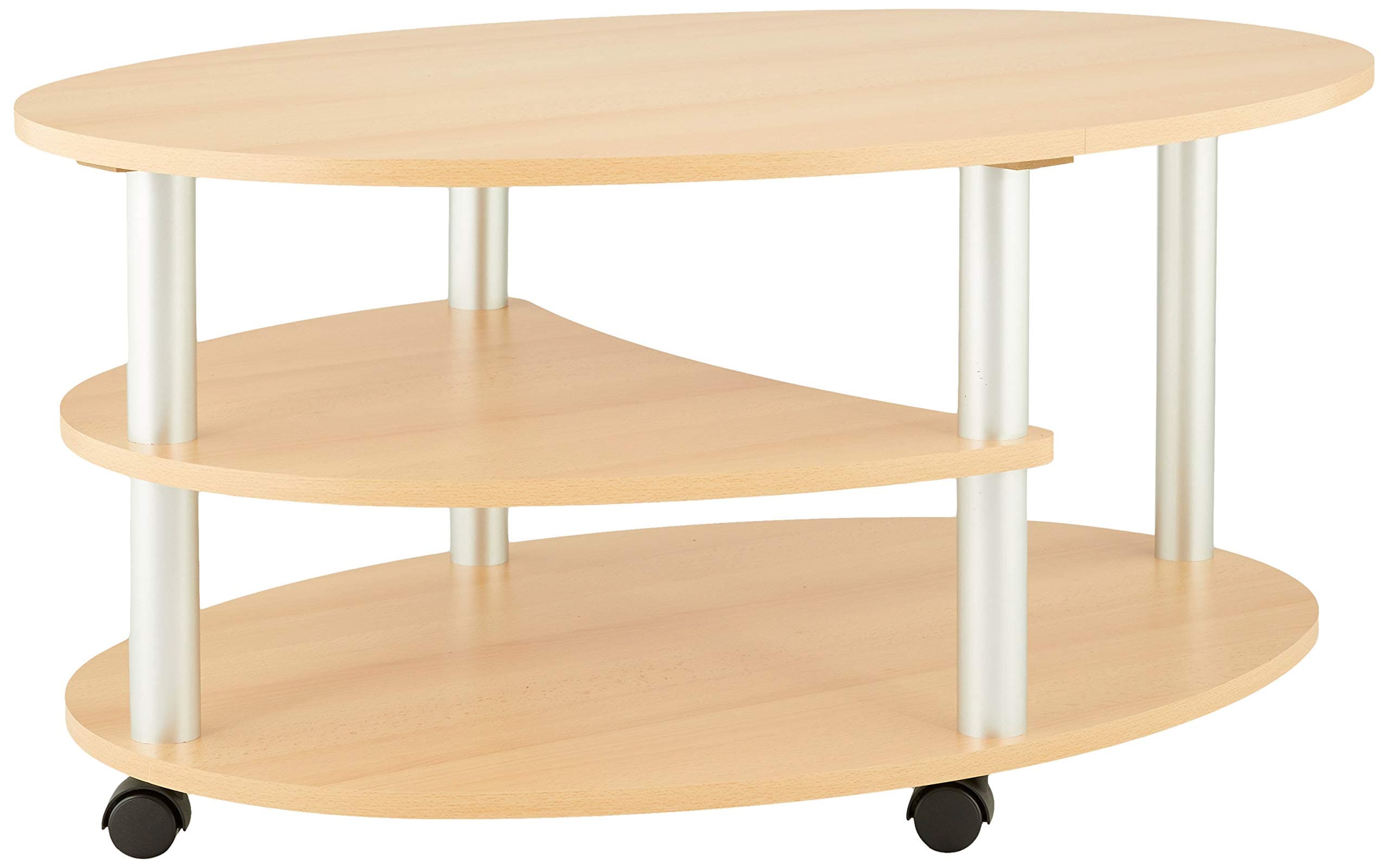 Alfa-Tische M838 Primo 91 x 70 cm Beech Décor on Rollers, Oval Coffee Table