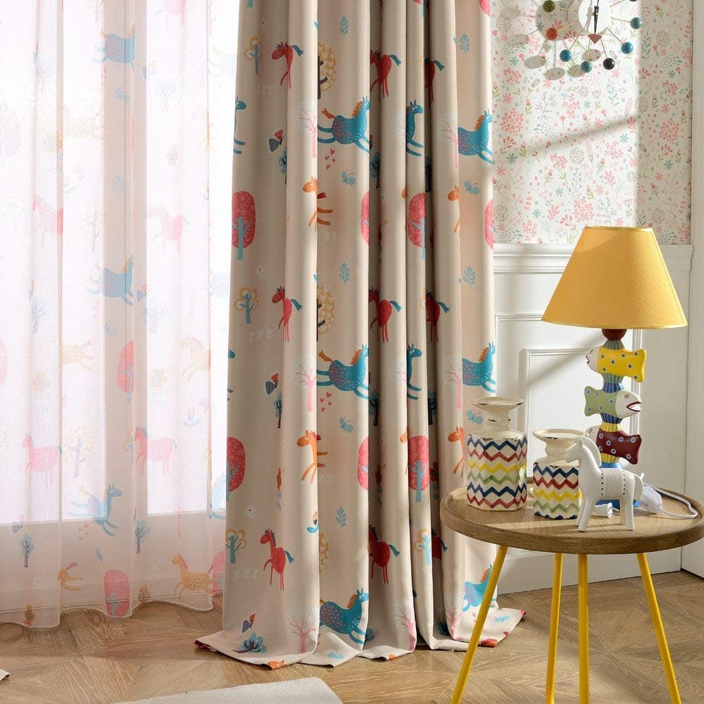 Melodieux Cartoon Pony Room Darkening Blackout Curtain for Kids Room Nursery Grommet Window Drape, 52" W x 84" L (1 Panel)