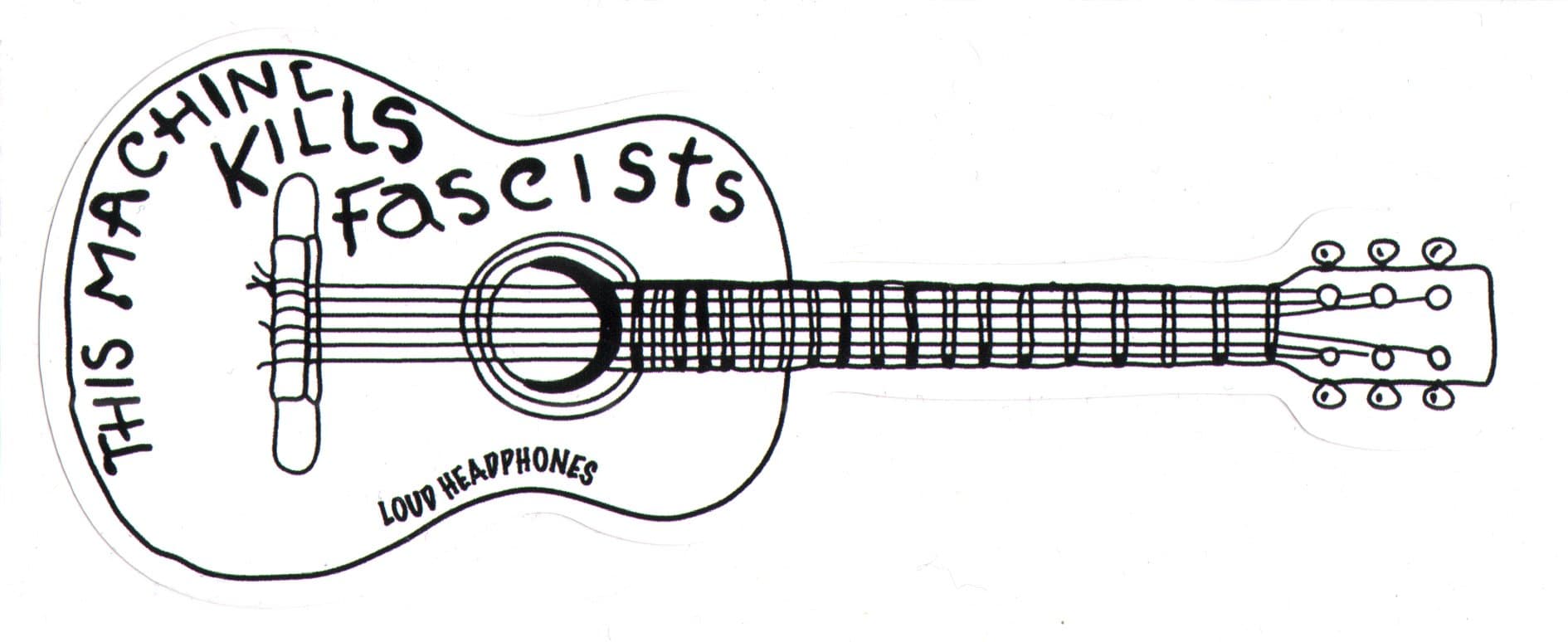 Loud Headphones Guitar Skateboard Sticker - 15cm wide approx. This Machine Kills Fascists new sk8