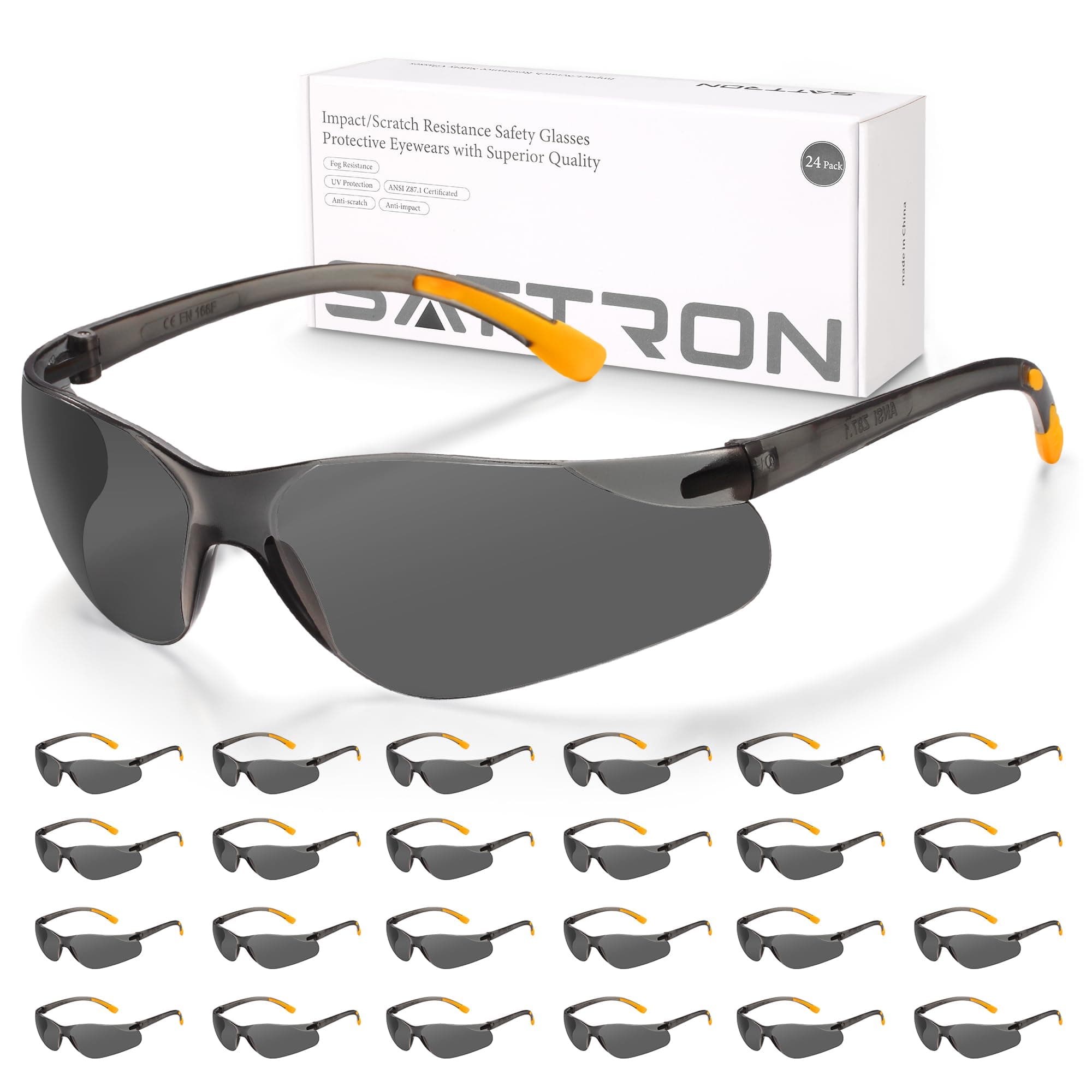 Tinted Safety Glasses Bulk 24 Pack, UV Protective Safety Sunglasses for Men Women, ANSI Z87.1 Scratch & Impact Resistant Eye Protection, Ideal for Construction, Shooting, Lab