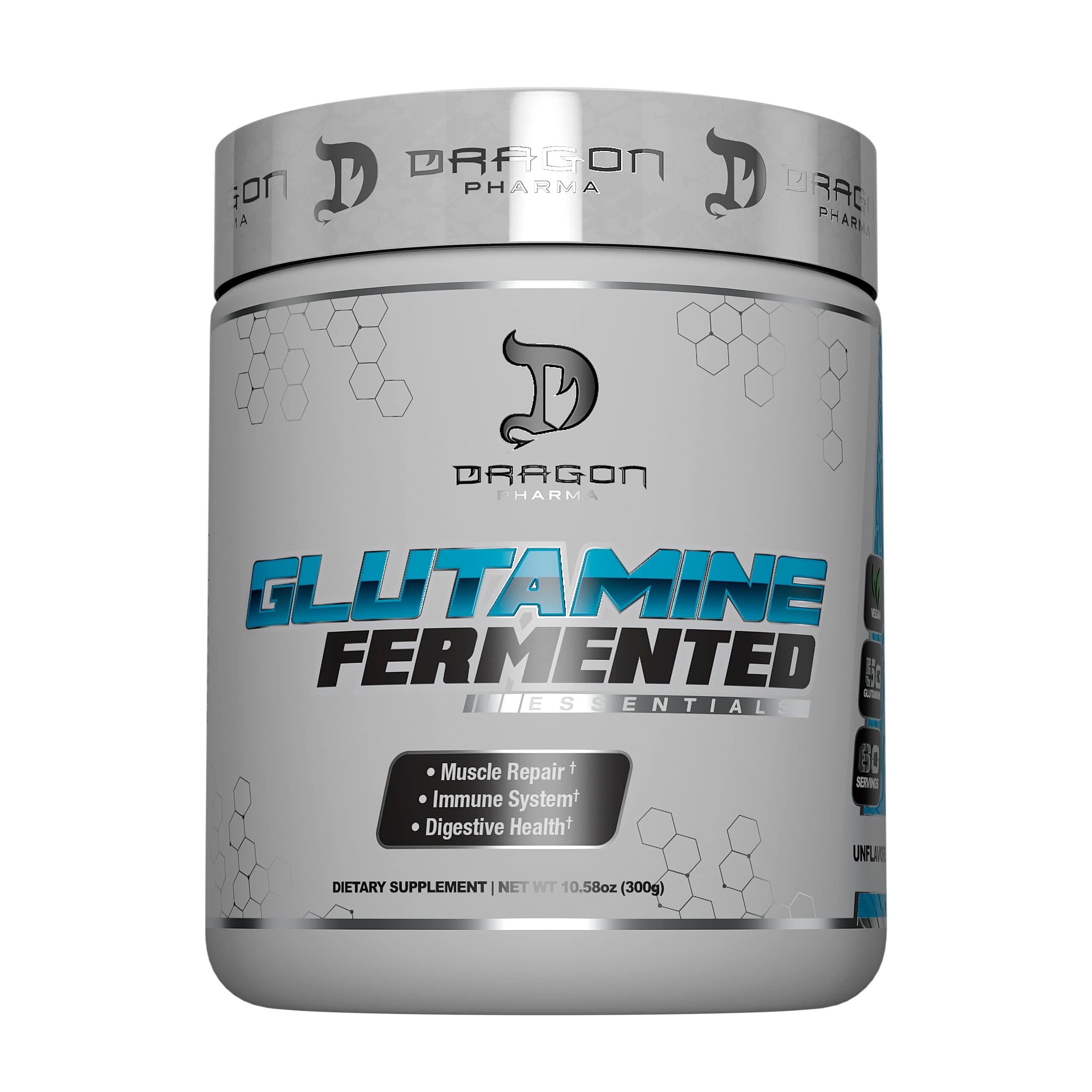 DRAGON PHARMA Fermented Glutamine, Aids in Muscle Repair, Helps The Immune System, Improves Digestive Heath, Vegan, 5g of Glutamine (60 Servings)