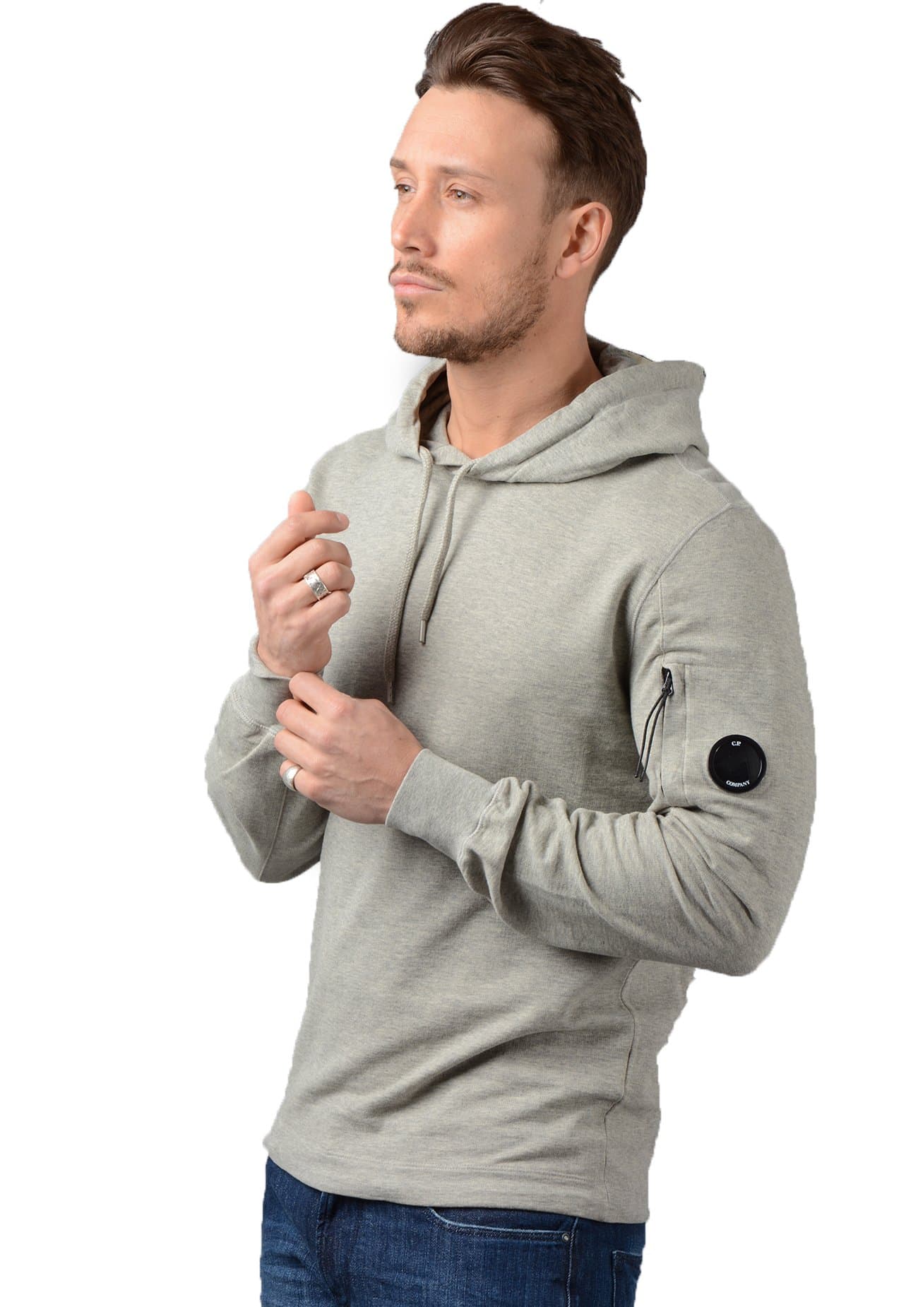 CP Company- Mens 053A Garment Dyed Light Fleece Hoodie in Grey