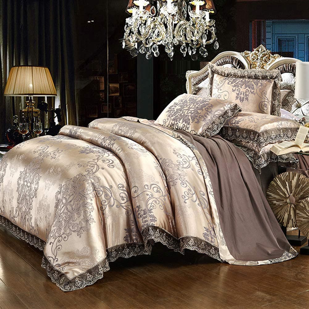 Zangge Bedding Luxury Satin Jacquard Paisley Bedding Sets Include 1 Duvet Cover 2 Pillowcases (3pcs King Size)