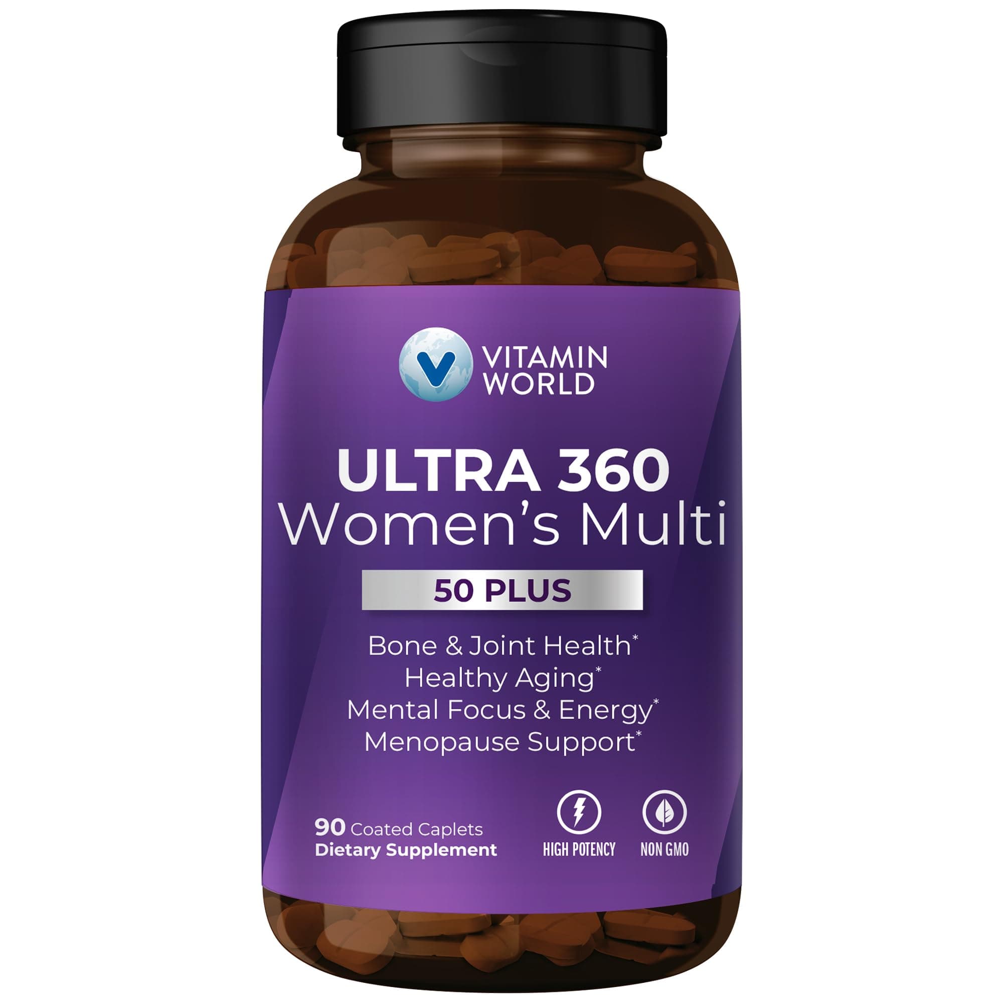 Vitamin World Ultra 360 Multivitamin for Women 50 Plus, Women's 50+ Multivitamin with Minerals & Herbs for Menopause Support, Supplement with Vitamin B, D, E & Zinc for Healthy Aging, 90 Caplets