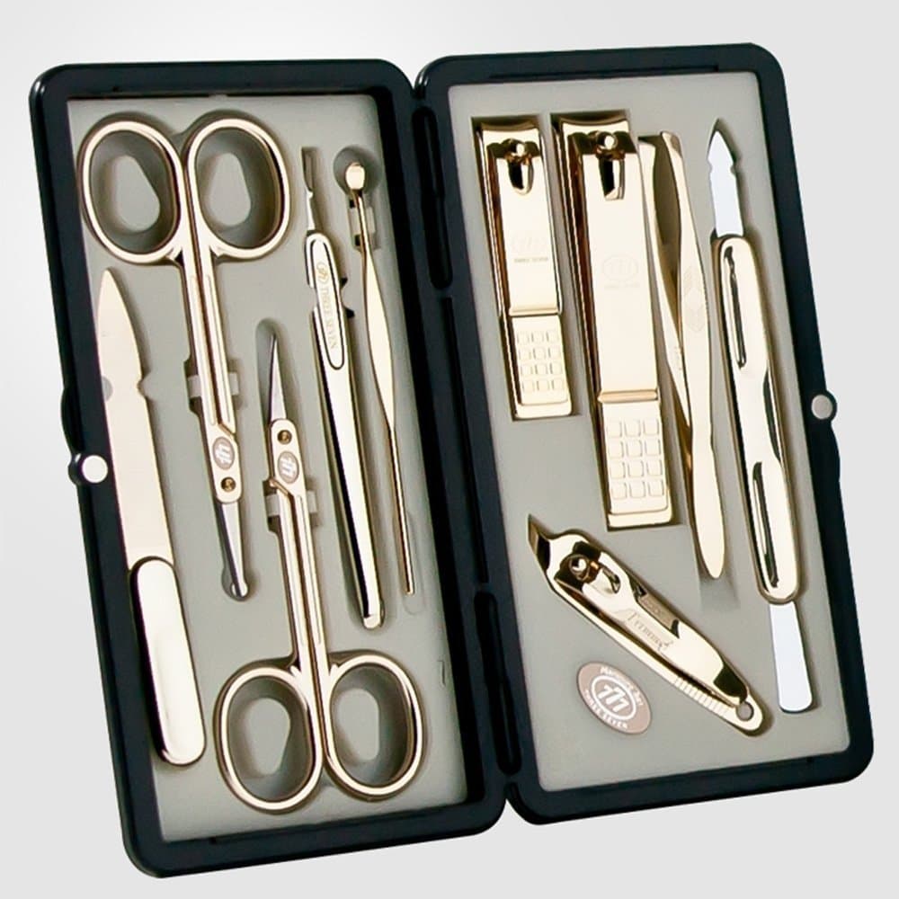 Korean Nail Clipper! World No. 1. Three Seven (777) Premium Quality Gift Travel Manicure Grooming Kit Nail Clipper Set (10 PCs, 2100), Made in Korea, Since 1975 (Gold)