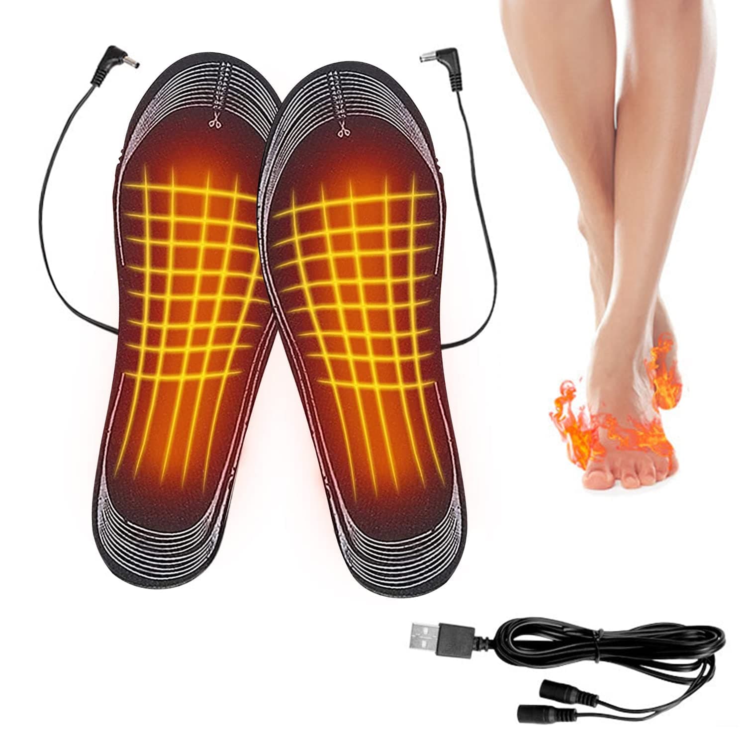 LANKOERHeated Insoles, Electric USB Powered Foot Warmer, Winter Warm Socks Feet Heater Shoe Insole for Hunting Fishing Hiking Camping, Thermal Sole Washable to Cut for Men and Women (EU 35-45)