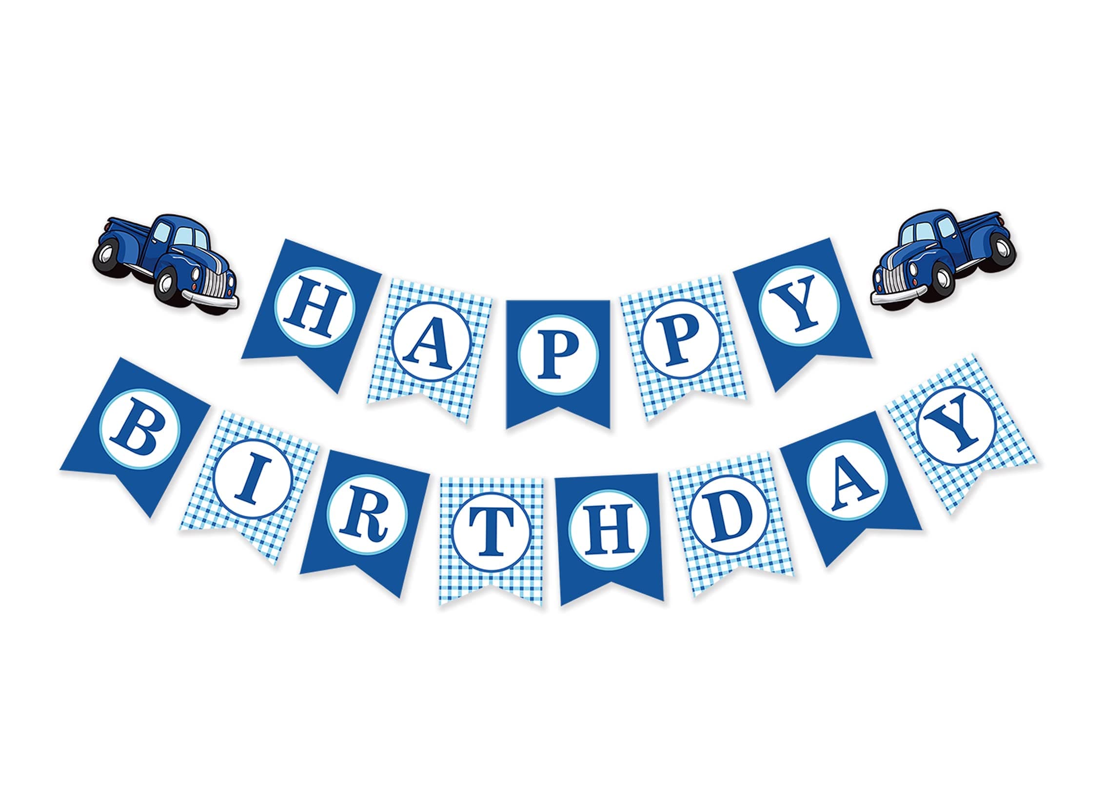 Silvima Blue Truck Happy Birthday Banner, Little Blue Truck Bday Party Decor, Beep Beep Beep Truck Sign for 1st 2nd 3rd Birthday