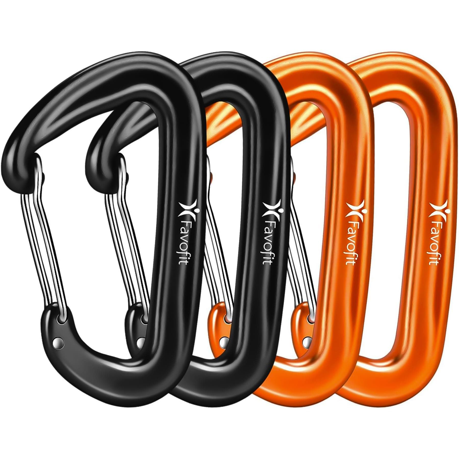 Favofit Carabiner Clips, 4 Pack, 12KN (2697 lbs) Heavy Duty Caribeaners for Camping, Hiking, Outdoor and Gym etc, Small Carabiners for Dog Leash and Harness, Black and Orange