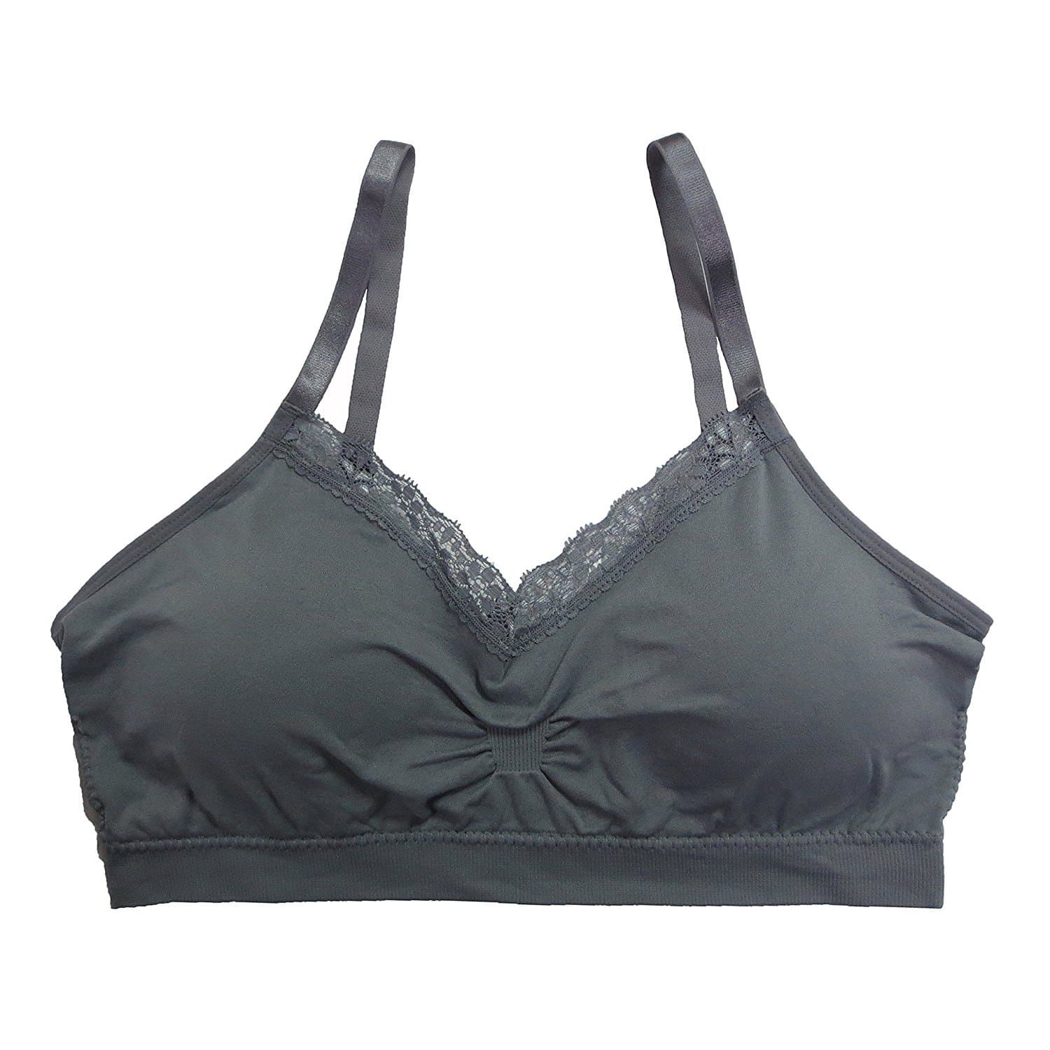 Coobie Strappy V-Neck Lace Trim Bra (9042) O/S/Medium Grey
