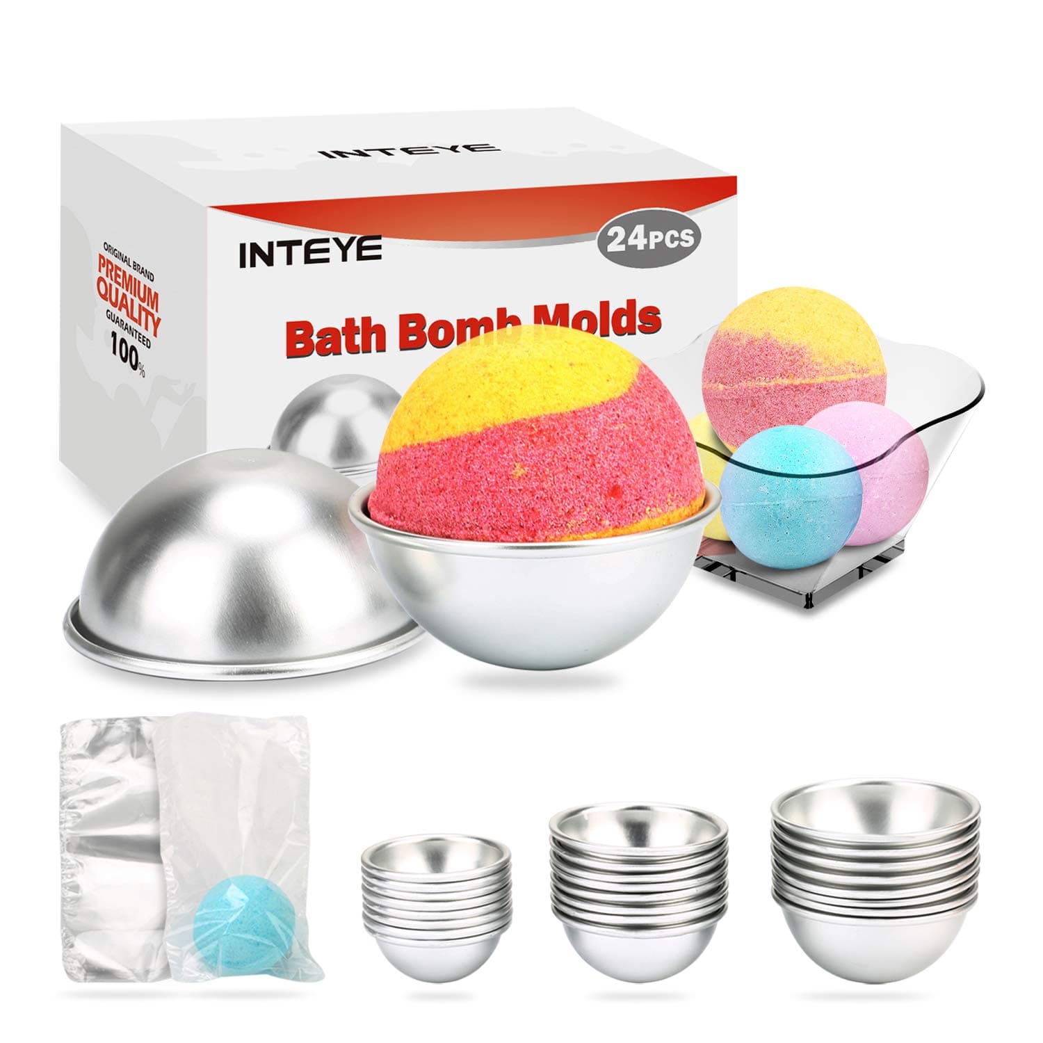 Bath Bomb Mold, 24 PCS Bath Bomb Mold Kit Including 3 Size 24 PCS Molds for Bath Bombs & 100 PCS 6 X 4.3 Inch Shrink Wrap Bags for DIY Bath Bomb Maker.