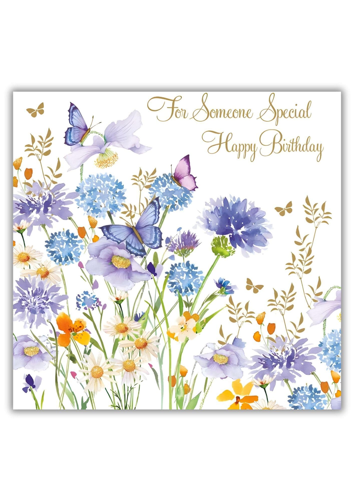 Nigel Quiney Female 'Happy Birthday' Card - 'For Someone Special' - Pretty Design with Blue Allium and Butterflies - the Pizazz Range