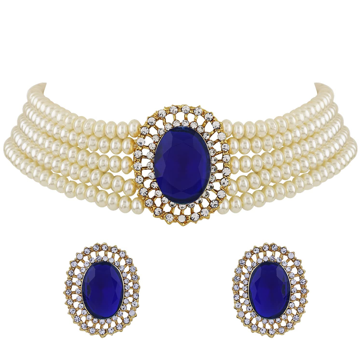 18k Gold Plated Latest Stylish Fancy Choker Traditional Pearl Necklace Jewellery Set for Women