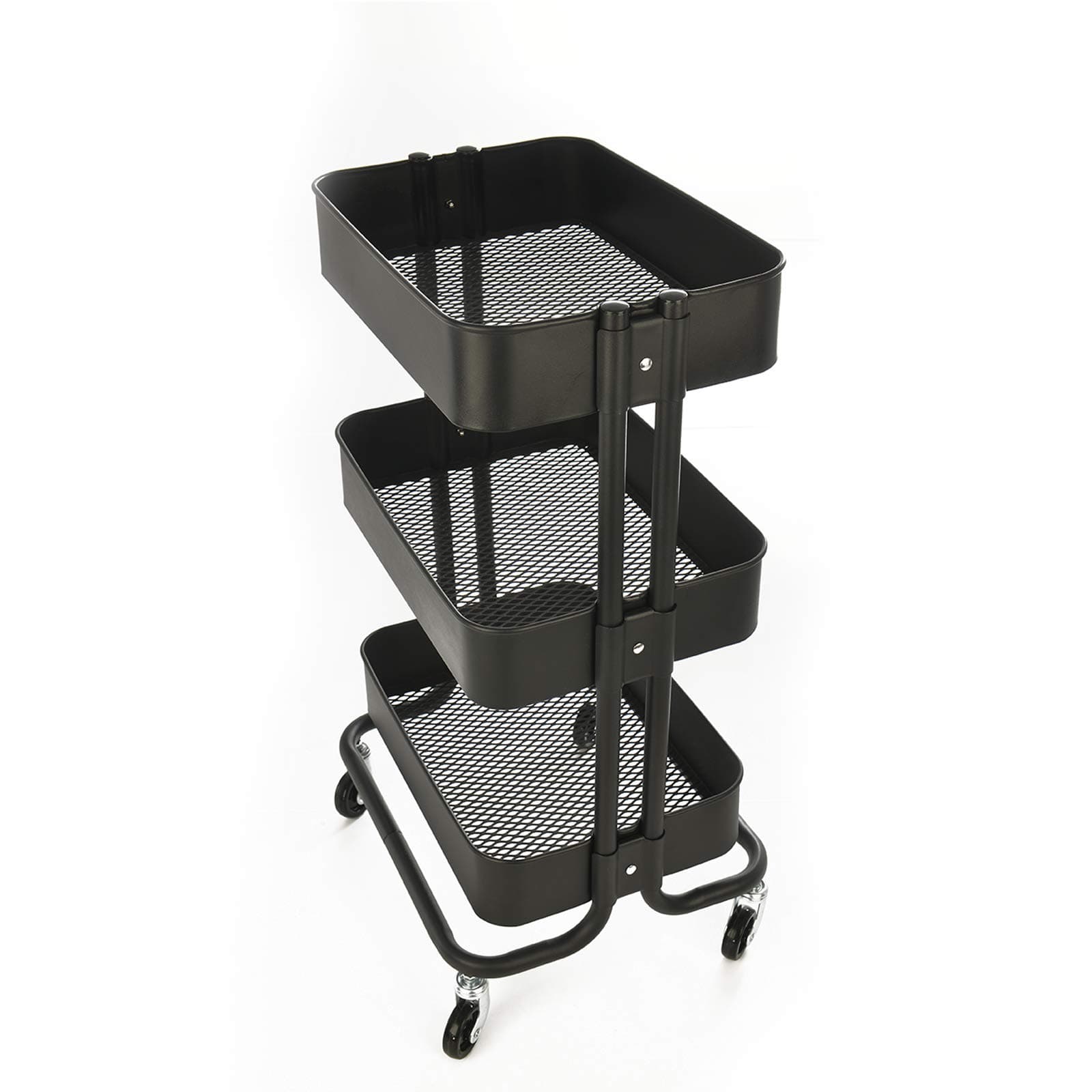 Coldshine 3-Tiers Kitchen Storage Trolley Organizer Metal Rolling Utility Kitchen Cart Space Save for Kitchen Makeup Bathroom Office (Black)
