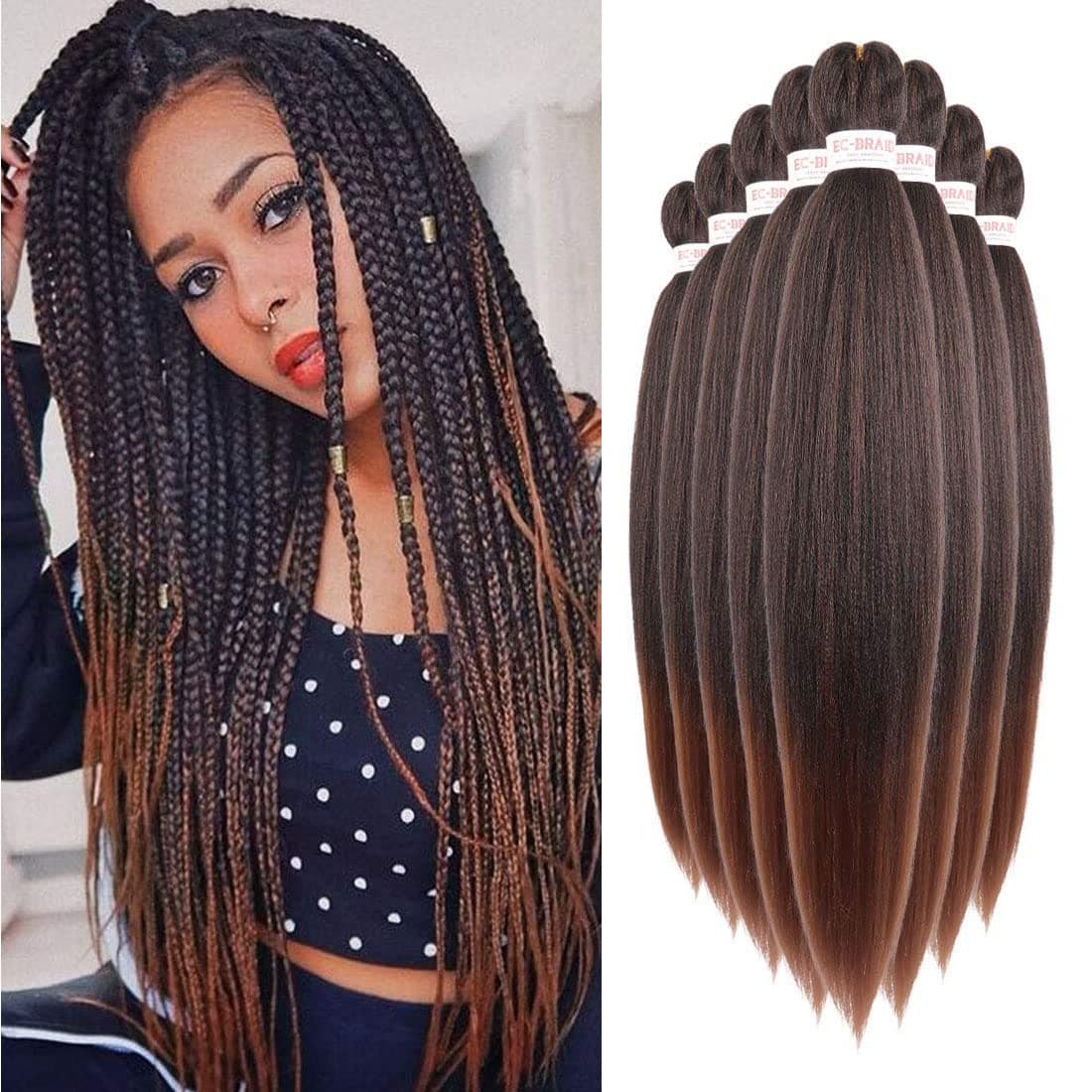 Pre Stretched Braiding Hair Ombre Color hair Extensions Braid in 26inch 8 packs Easy Braid Hair (26", 1B/30#)