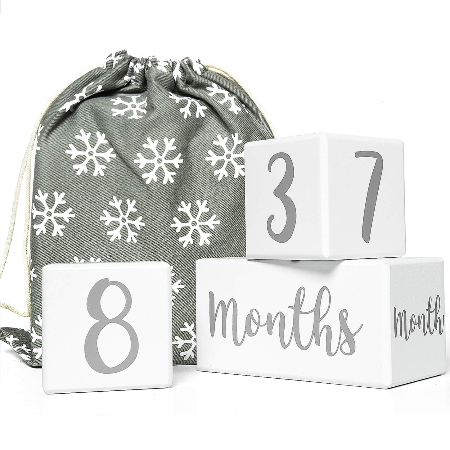 Pomeat Natural Baby Monthly Milestone Blocks, Modern Baby Age Blocks Set + Bags with Weeks Months Years Birthday, Newborn Baby Photography Props, Nursery Decor, Baby Shower Gift for Boys and Girls
