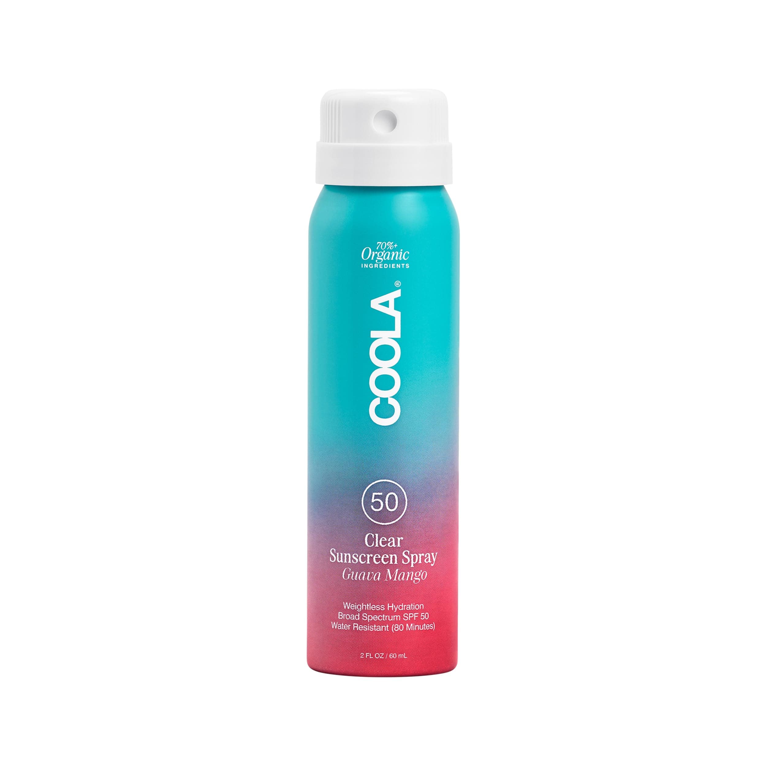 COOLA Organic Sunscreen SPF 50 Sunblock Spray, Dermatologist Tested Skin Care for Daily Protection, Vegan and Gluten Free, Guava Mango, Travel Size, 2 Fl Oz