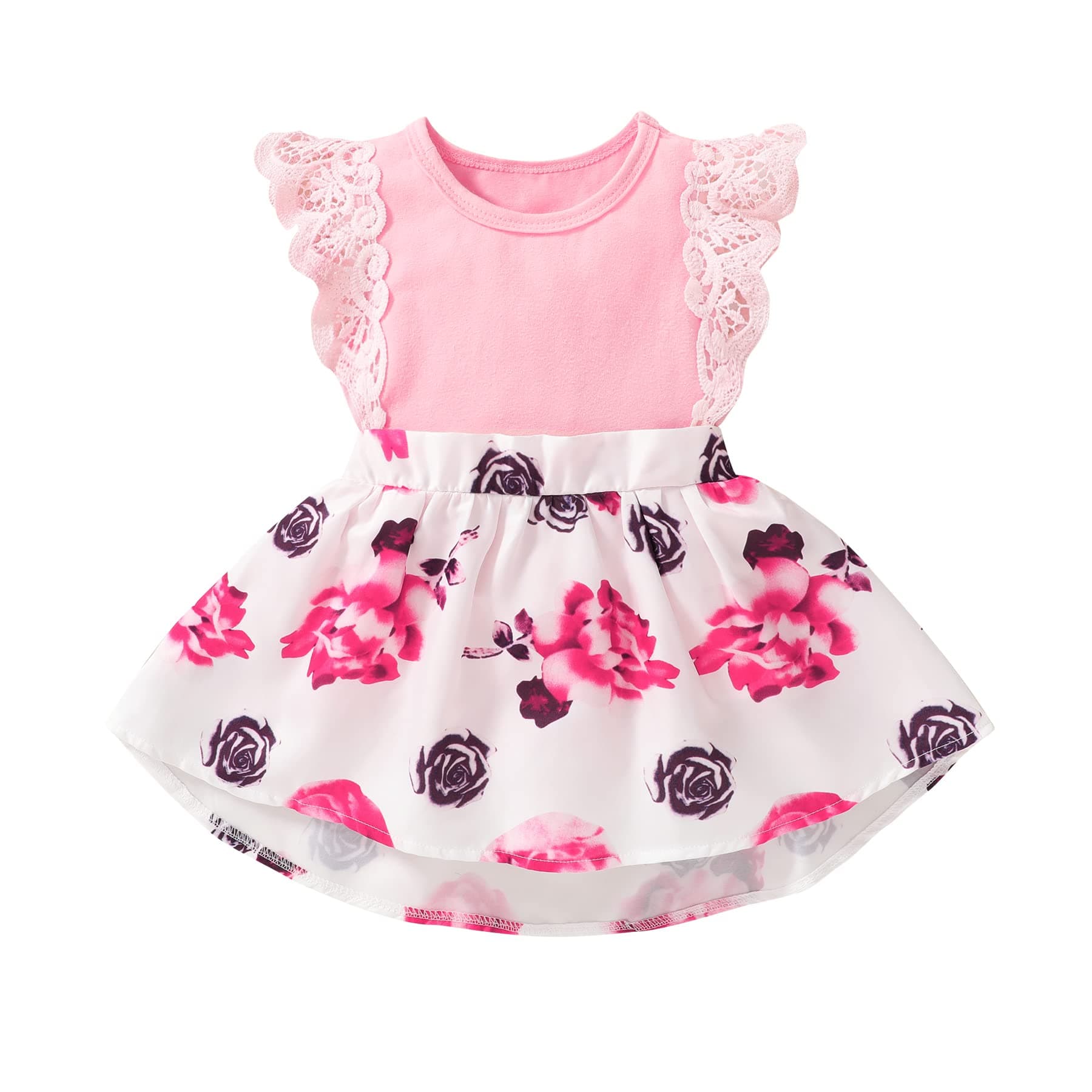 Newborn Infant Baby Girls Dress Floral Flutter Lace Sleeve Dresses Ruffle Romper Skirts Summer Clothes