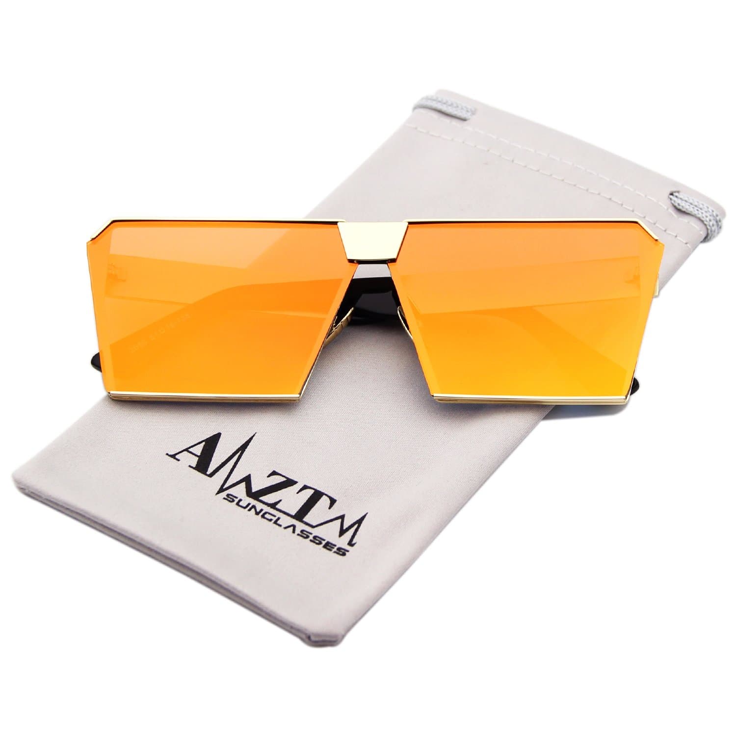 Square Oversized Polarized Metal Frame Women and Men Sunglasses Trend Fashion Mirrored Reflective REVO Lens 100% UV 400 Protection (Golden Orange, 63)