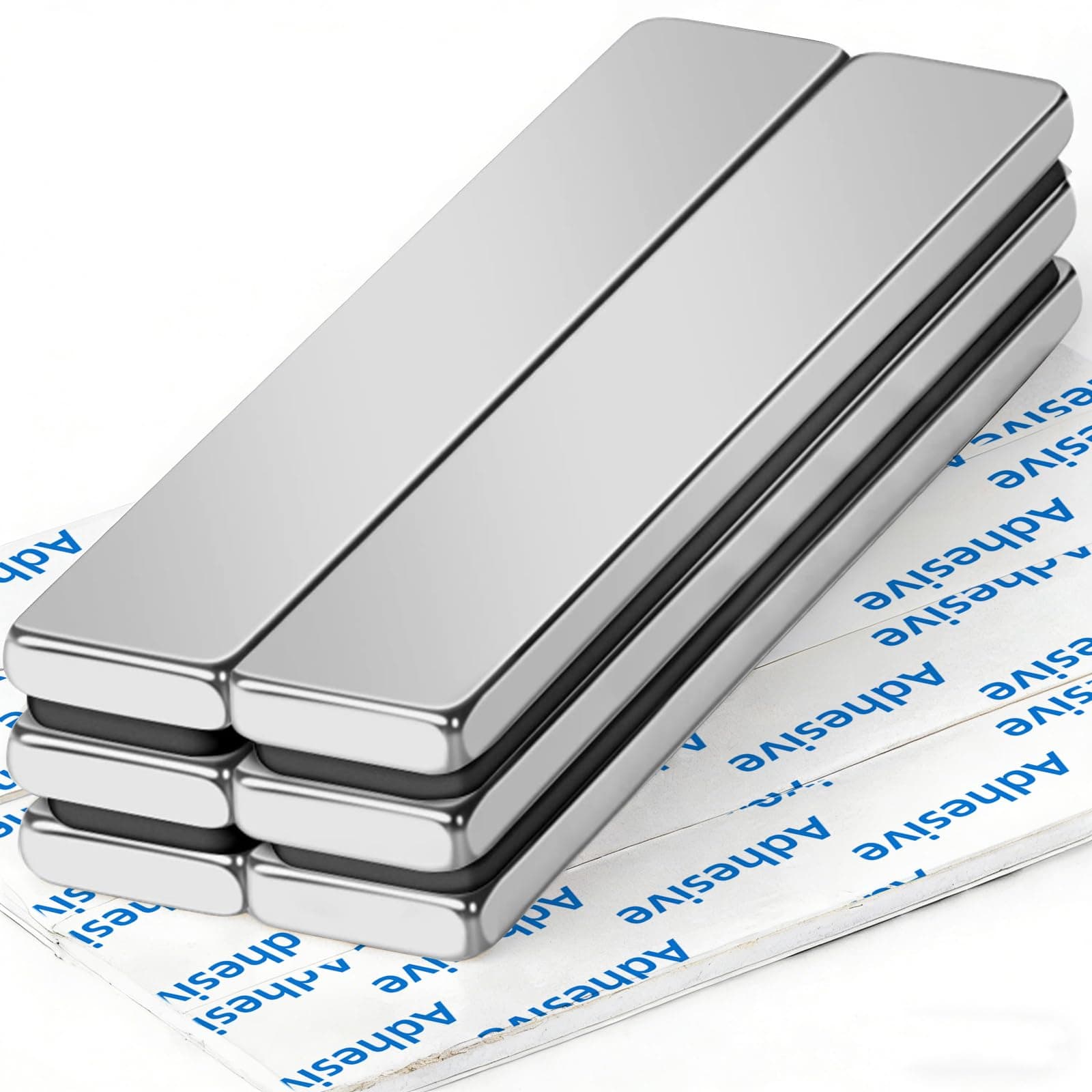 FINDMAG 6 Pack Magnet, Neodymium Magnets, Magnetic Strips, Bar Magnets, Rare Earth Magnet with Double-Sided Adhesive, Extremely Fridge Magnetic Bar for Multi-Use