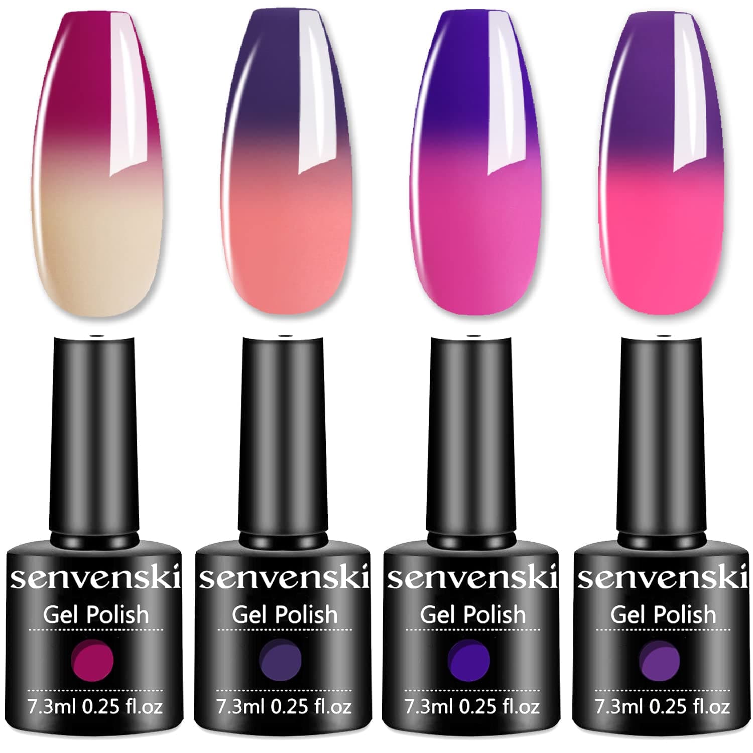 Senvenski Color Changing Gel Nail Polish Rose Purple White Pink Peach Red Lavender Glitter Mood Chameleon Thermal Temperature Gift Set Soak Off UV LED Art Manicure Kit Varnish (WB012)