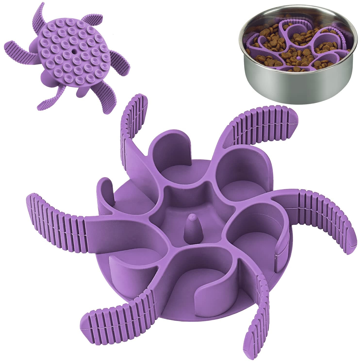 Dog Slow Feeder Bowls Silicone Spiral Pet Food Feeder Insert to Slow Down Eating for Large Medium Small Breed Dogs Perfect with Stainless Steel Glass Ceramic Pet Bowls (Purple)
