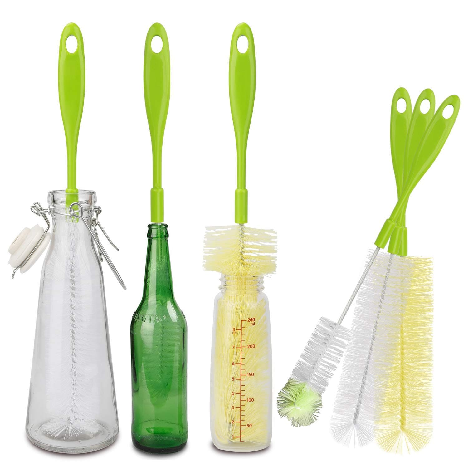 Bottle Cleaning Brush Set, 15" Long bendable Household Brush Cleaners for baby bottles, Washing Wine, Beer, Neck Sport Bottles,Kettle Spout/Lid Cleaner Brushes,Beer Brewing Supplies