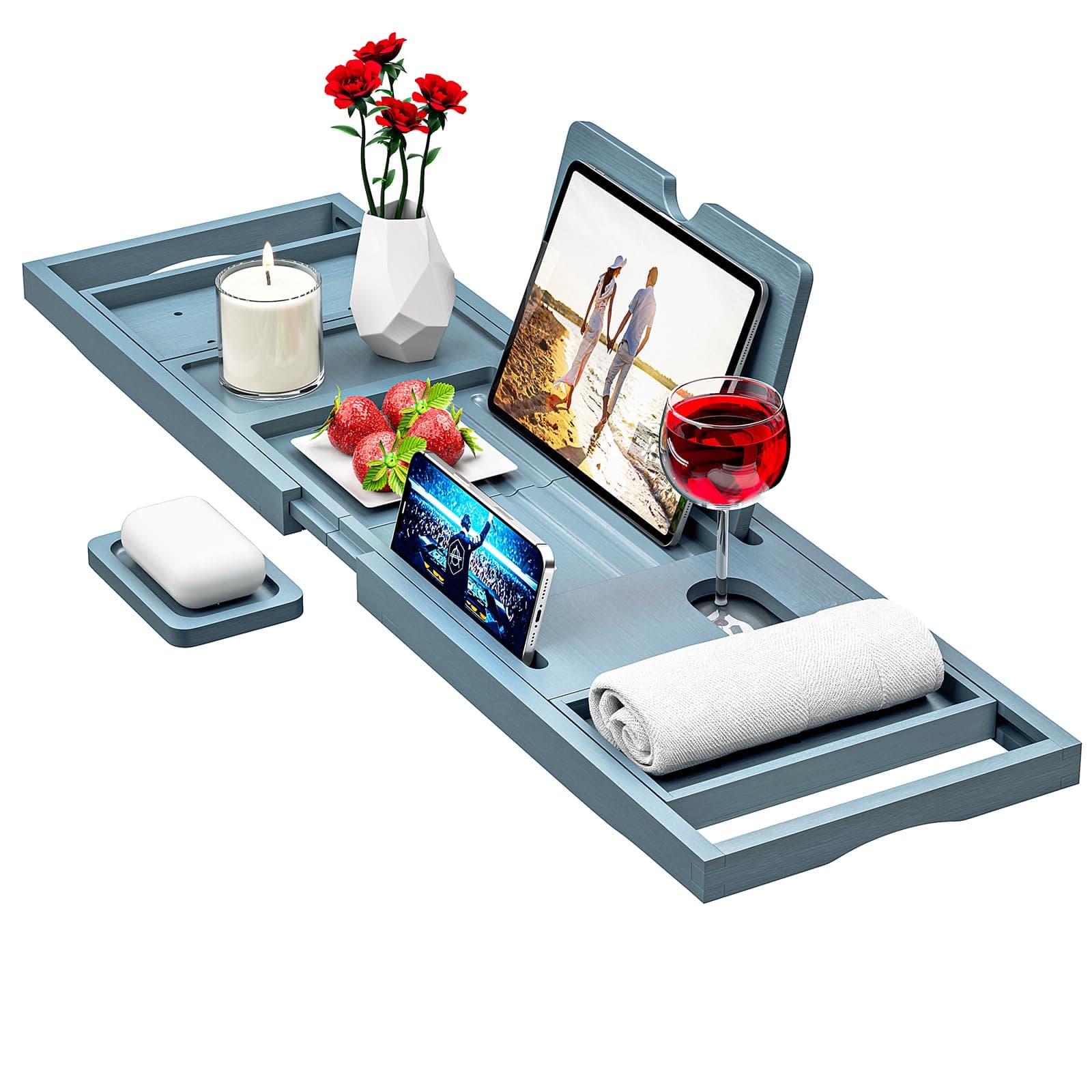 Premium Bathtub Caddy Tray - Bath Tray - Bath Tub Tray Table for Bathtub - Bath Caddy Tray for Bathtub, Expandable Size, Fits Most Bath Tubs - Grey