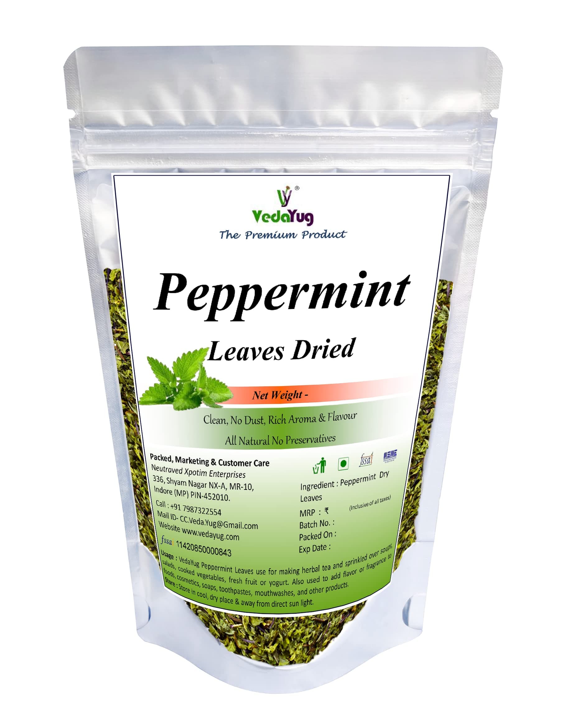 Peppermint Tea Leaves, Herbal Tea loose Leaf, Caffeine Free, Steep Hot Or Iced -70g
